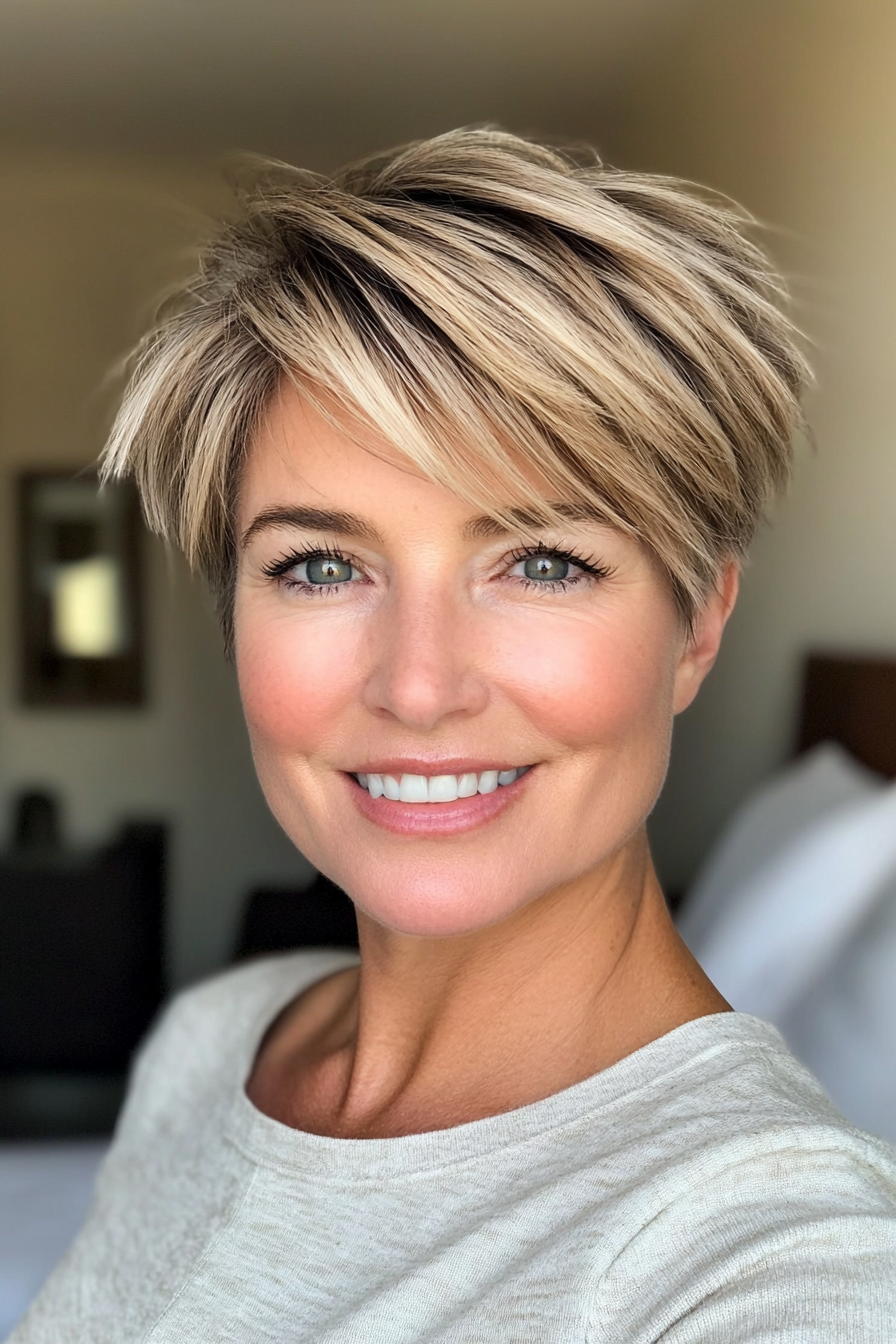 16. Layered Crop in Medium Blonde (Short Haircuts For Women Over 50) - Short Haircuts For Women Over 50