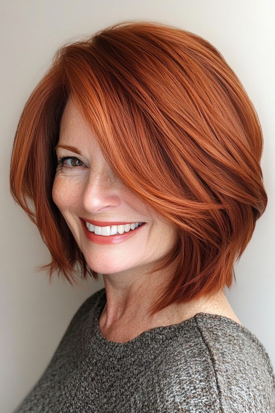21. Flowing Layered Bob in Rich Auburn (Short Haircuts For Women Over 50) - Short Haircuts For Women Over 50