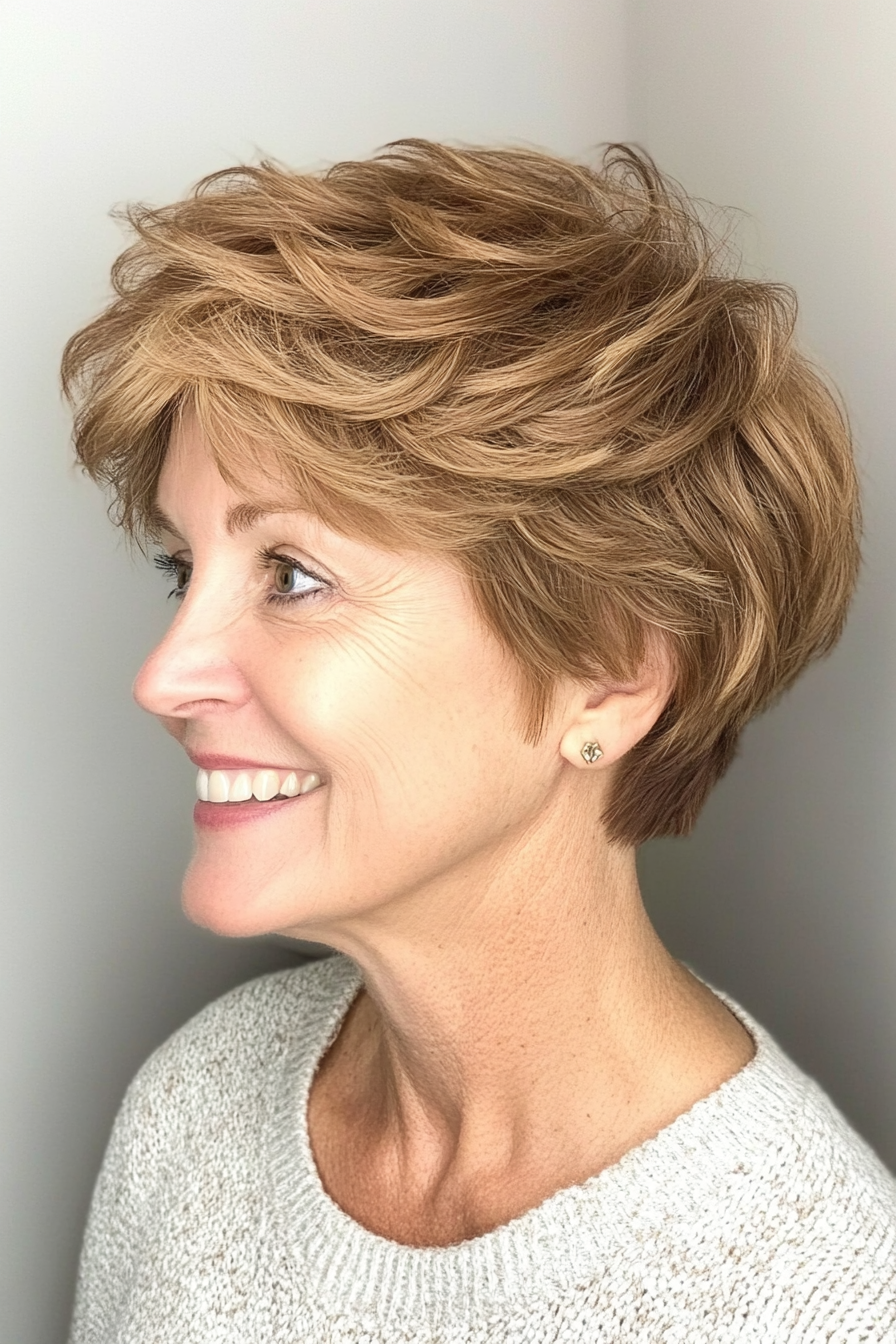 22. Textured Shag Pixie in Golden Brown (Short Haircuts For Women Over 50) - Short Haircuts For Women Over 50