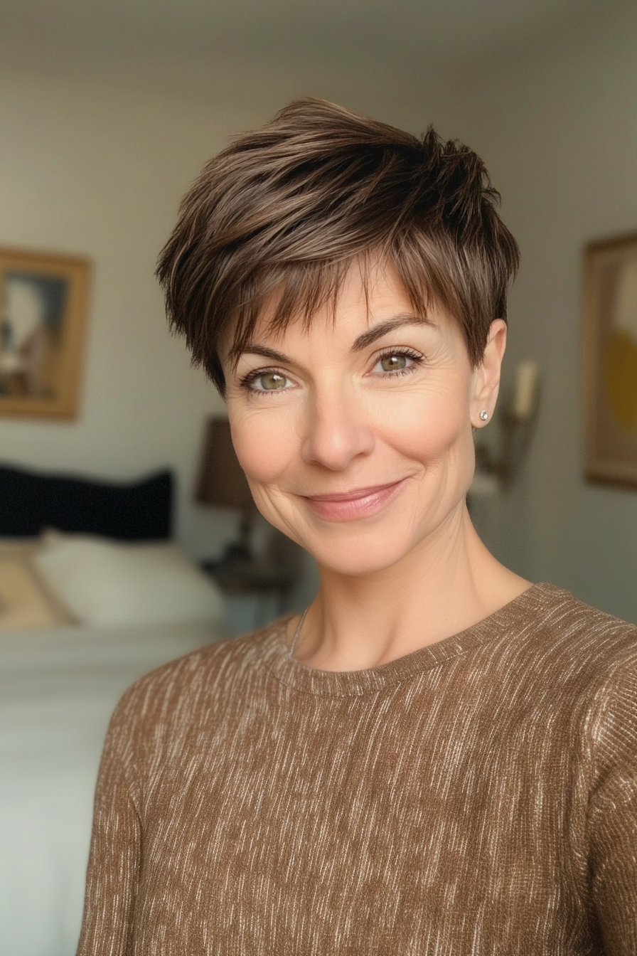 26. Refined Pixie Cut in Soft Natural Brown (Short Haircuts For Women Over 50) - Short Haircuts For Women Over 50