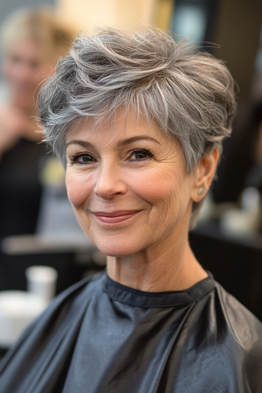 2. Feathered Pixie in Salt-and-Pepper Gray (Hairstyles For Women Over 70) - Hairstyles For Women Over 70