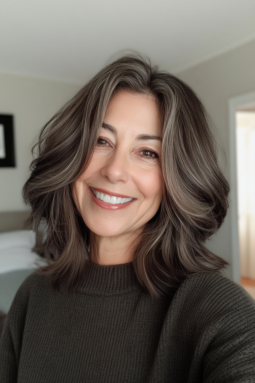 5. Textured Lob in Dark Espresso (Hairstyles For Women Over 70) - Hairstyles For Women Over 70