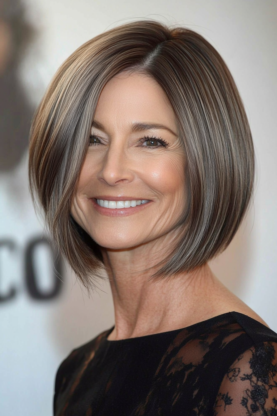 7. Chin-Length Bob in Cool Ash Brown (Hairstyles For Women Over 70) - Hairstyles For Women Over 70
