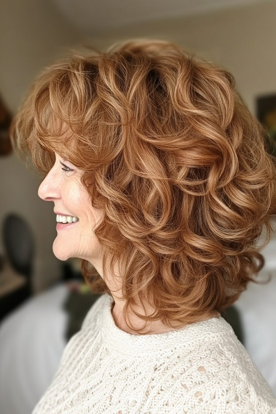 8. Curly Shag in Light Golden Brown (Hairstyles For Women Over 70) - Hairstyles For Women Over 70