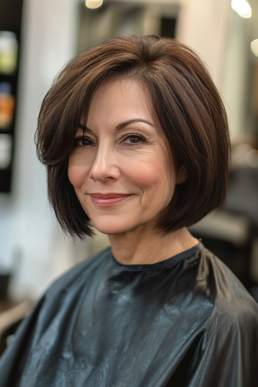 9. Sleek Blunt Cut in Deep Chocolate Brown (Hairstyles For Women Over 70) - Hairstyles For Women Over 70
