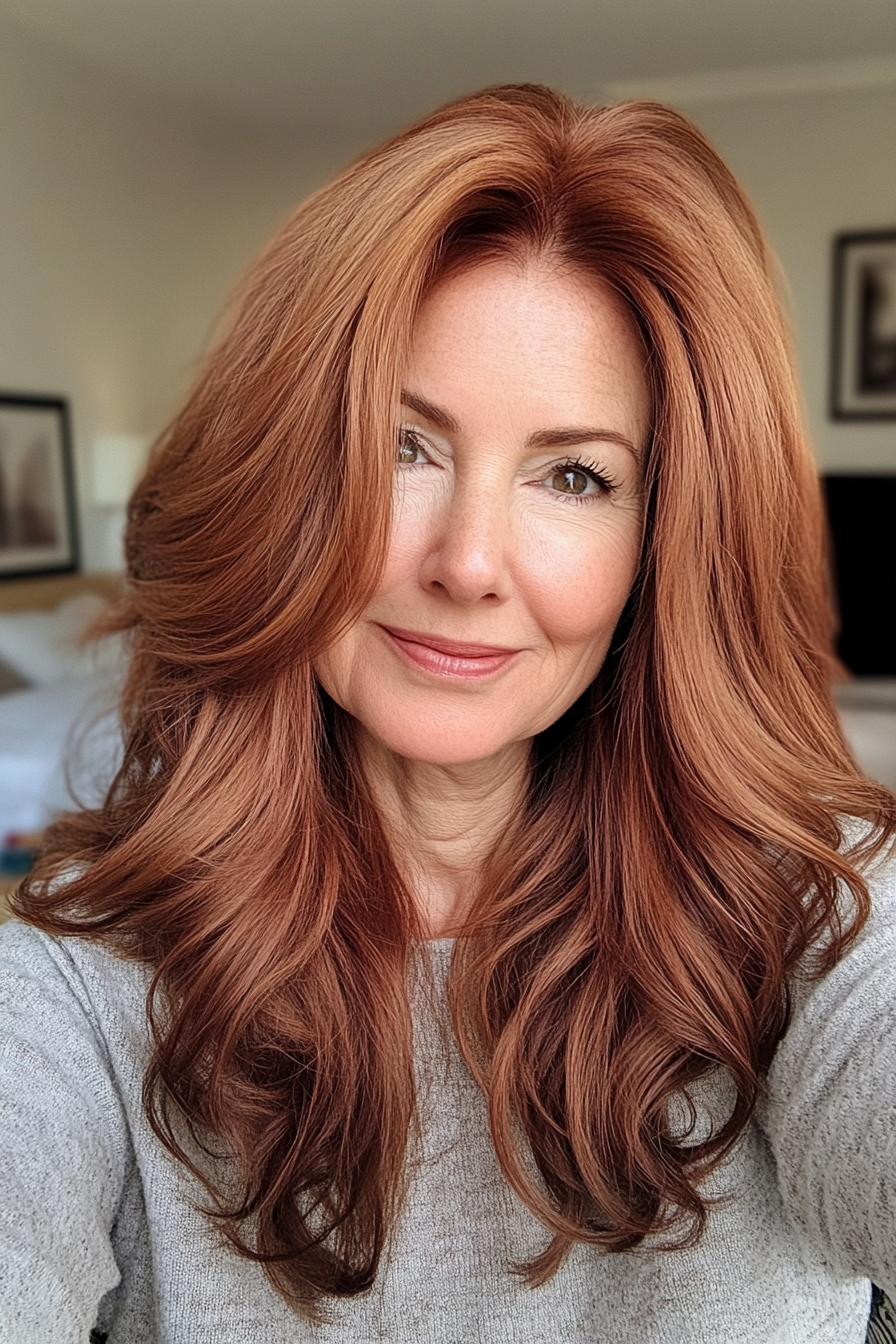 11. Shoulder-Length Layers in Auburn Brown (Hairstyles For Women Over 70) - Hairstyles For Women Over 70