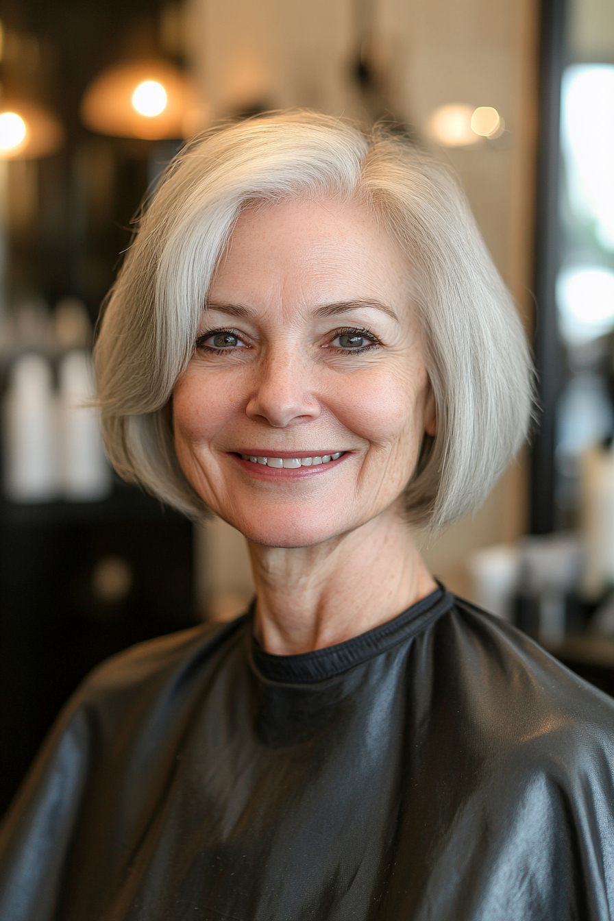 15. Neck-Length Bob in Ash Gray (Hairstyles For Women Over 70) - Hairstyles For Women Over 70