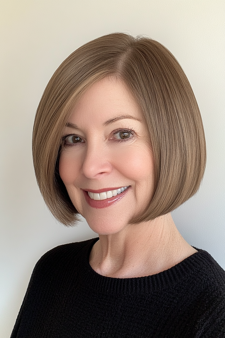 17. Elegant French Bob in Neutral Brown (Hairstyles For Women Over 70) - Hairstyles For Women Over 70