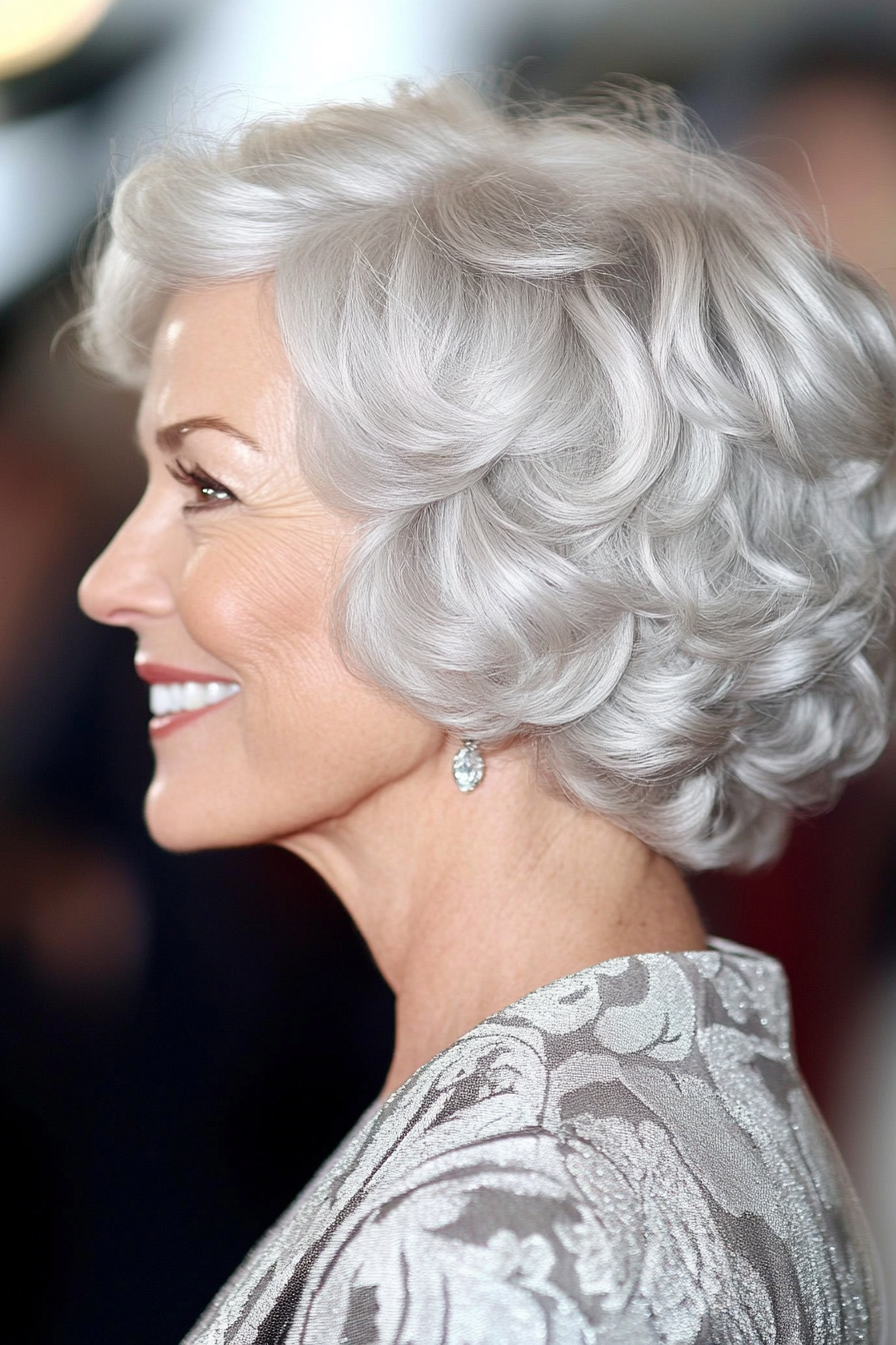 18. Cropped Curls in Silver White (Hairstyles For Women Over 70) - Hairstyles For Women Over 70