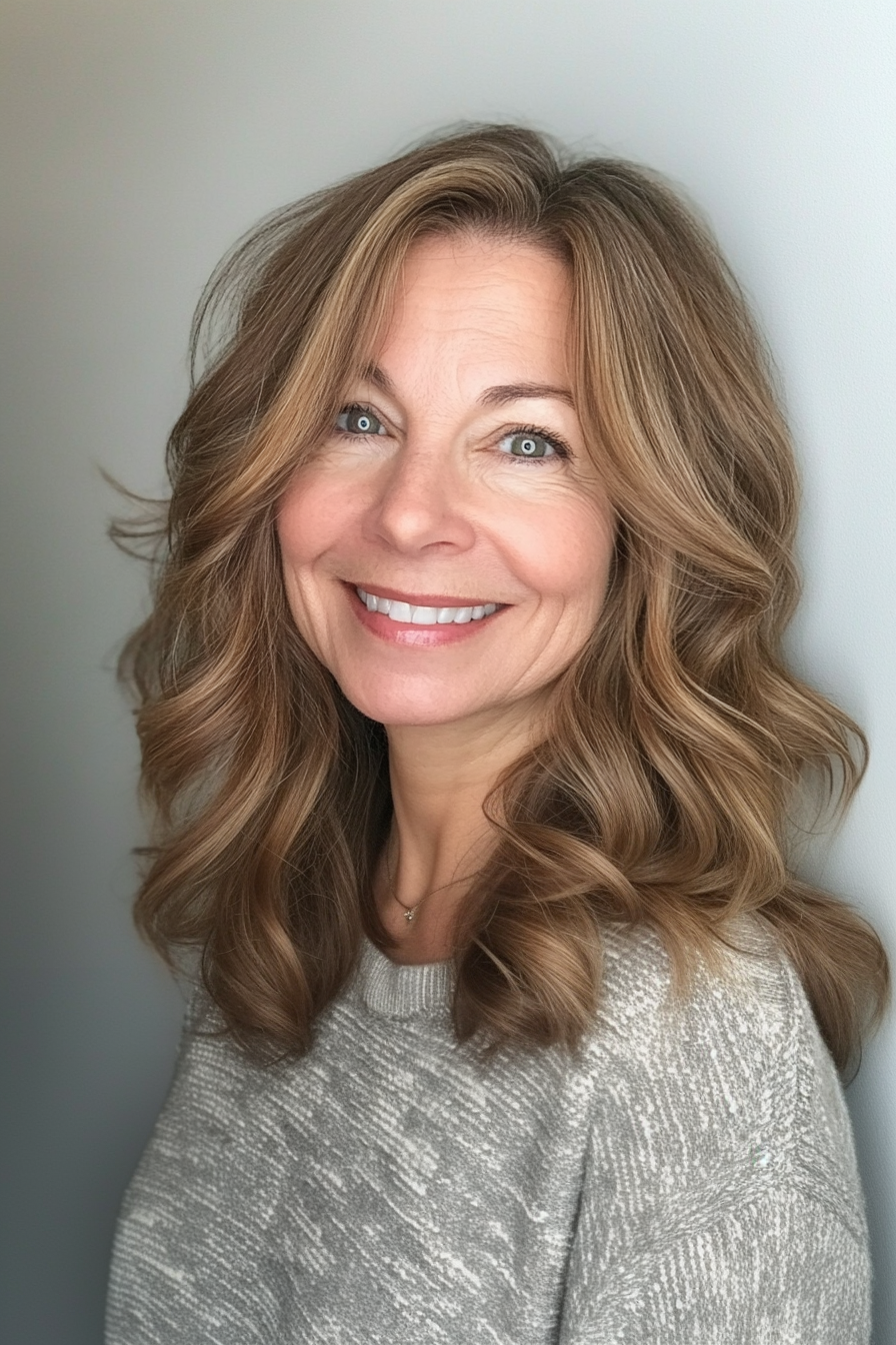 20. Wavy Collarbone Cut in Warm Caramel (Hairstyles For Women Over 70) - Hairstyles For Women Over 70