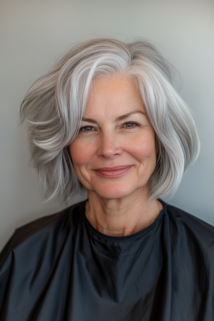 24. Elegant Swept-Back Style in Smoky Gray (Hairstyles For Women Over 70) - Hairstyles For Women Over 70