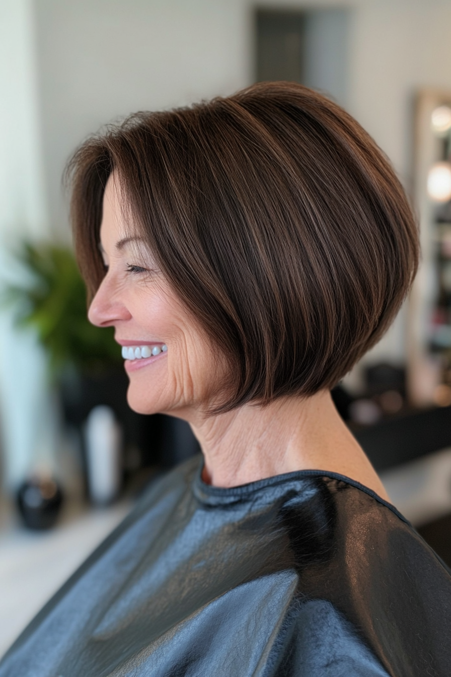 25. Rounded Bob in Natural Dark Brown (Hairstyles For Women Over 70) - Hairstyles For Women Over 70