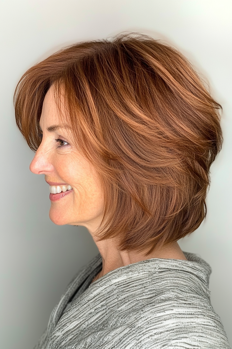 3. Warm Chestnut Layered Shag (Short Shag Haircuts For Older Women) - Short Shag Haircuts For Older Women