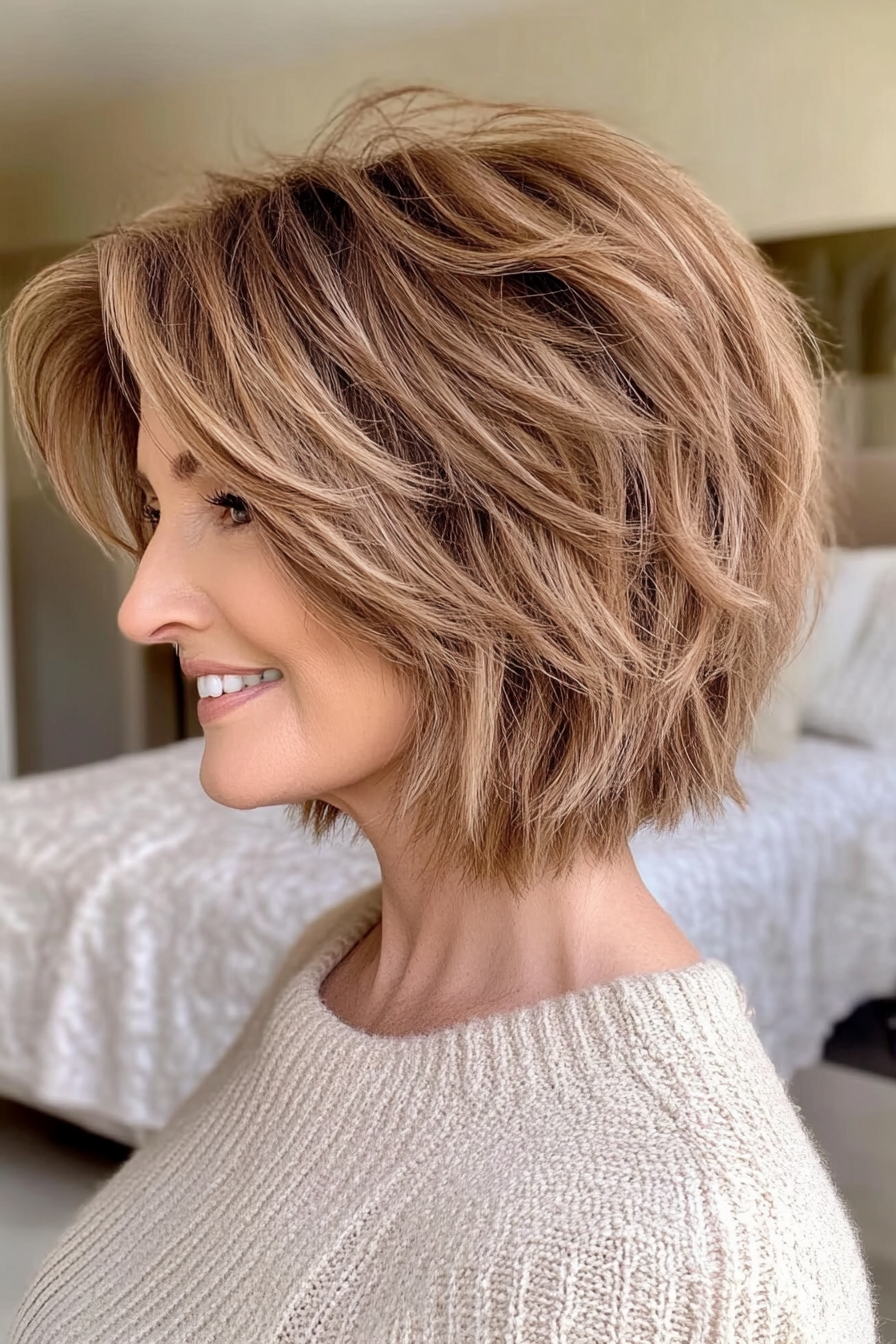 6. Caramel-Toned Shaggy Bob (Short Shag Haircuts For Older Women) - Short Shag Haircuts For Older Women