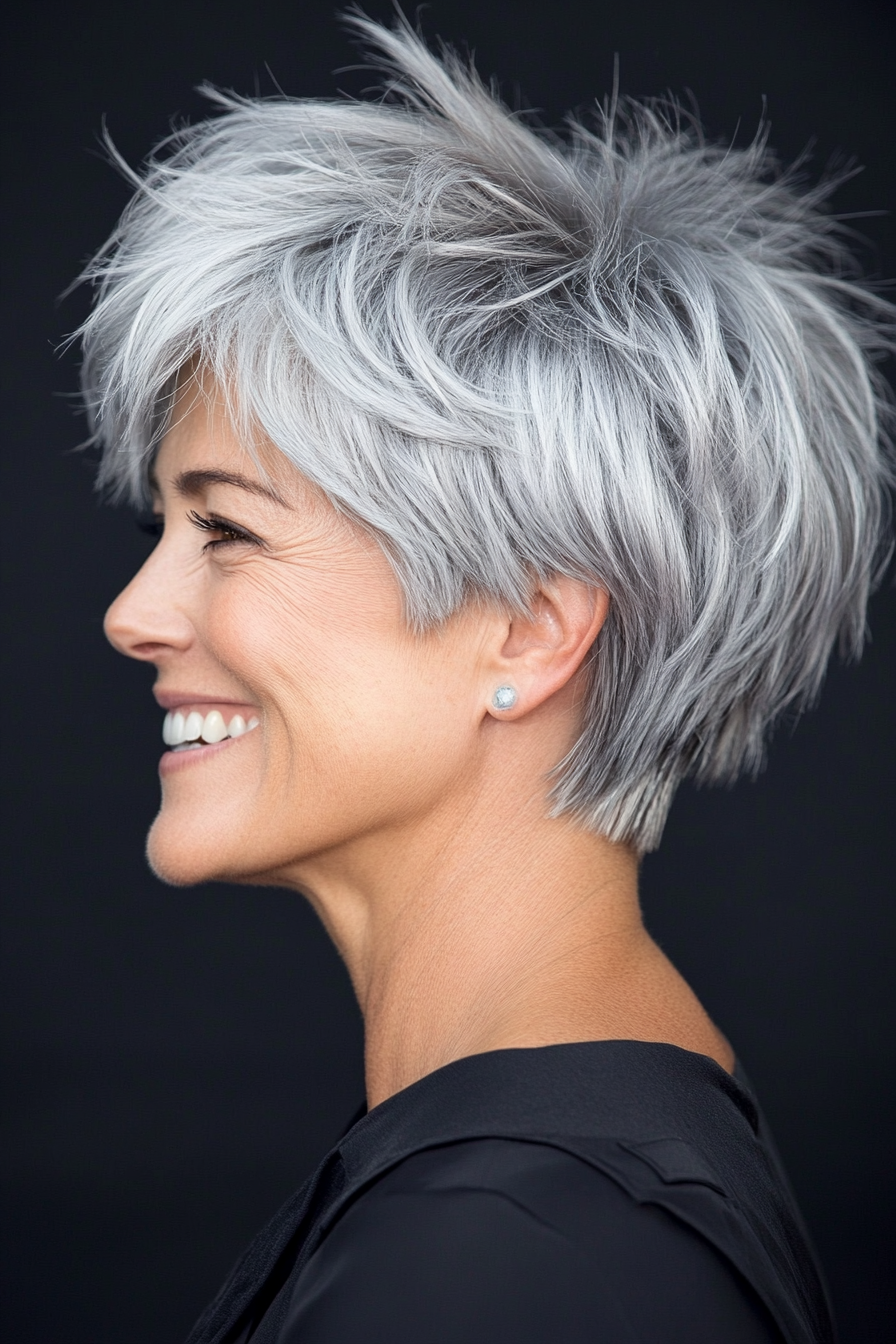 13. Icy Silver Pixie Shag (Short Shag Haircuts For Older Women) - Short Shag Haircuts For Older Women