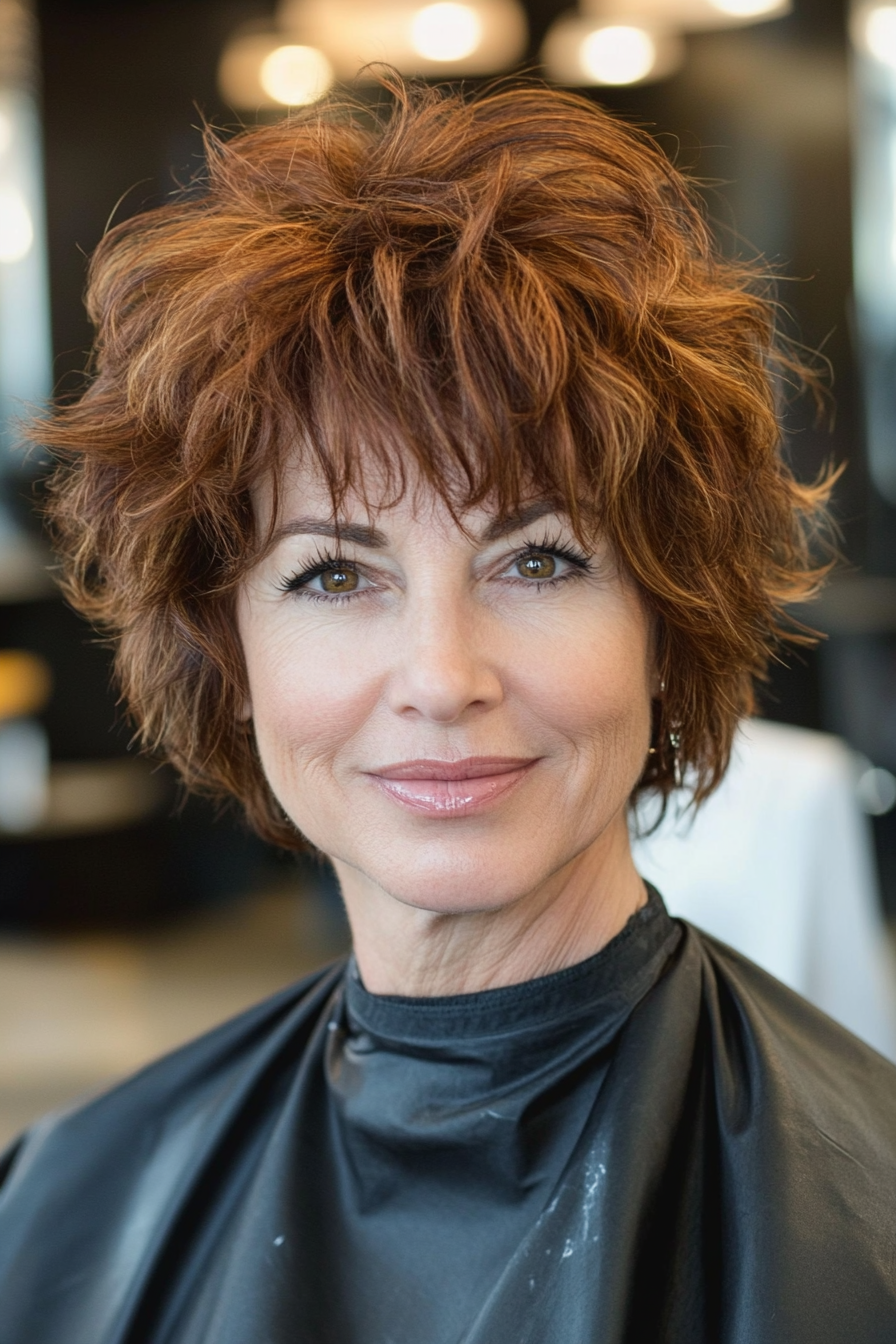 14. Warm Auburn Messy Shag (Short Shag Haircuts For Older Women) - Short Shag Haircuts For Older Women