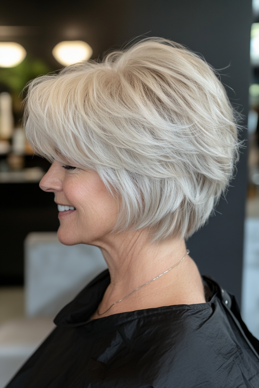 17. Soft Platinum Feathered Shag (Short Shag Haircuts For Older Women) - Short Shag Haircuts For Older Women