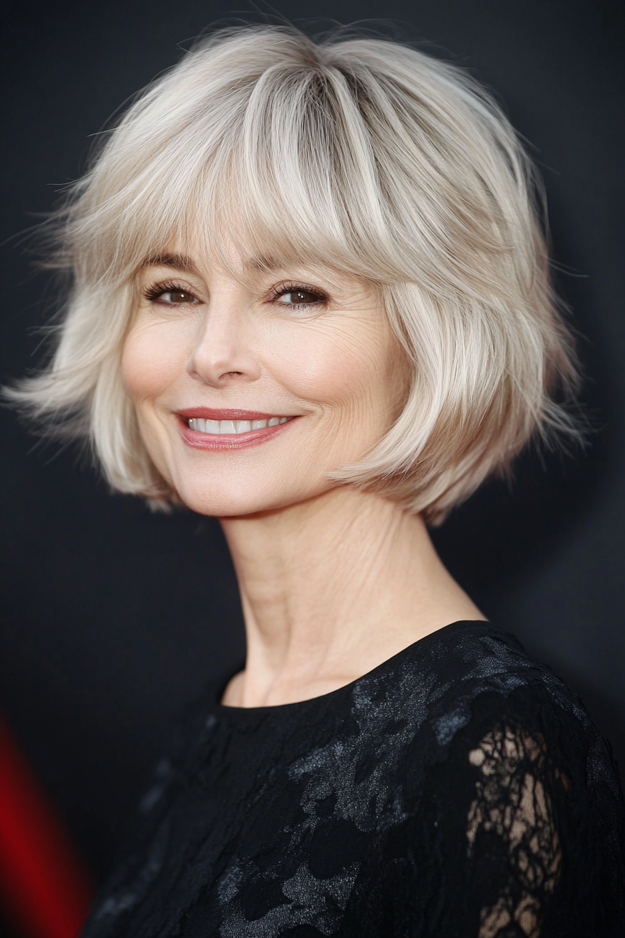 20. Ash Blonde Short Shag with Bangs (Short Shag Haircuts For Older Women) - Short Shag Haircuts For Older Women