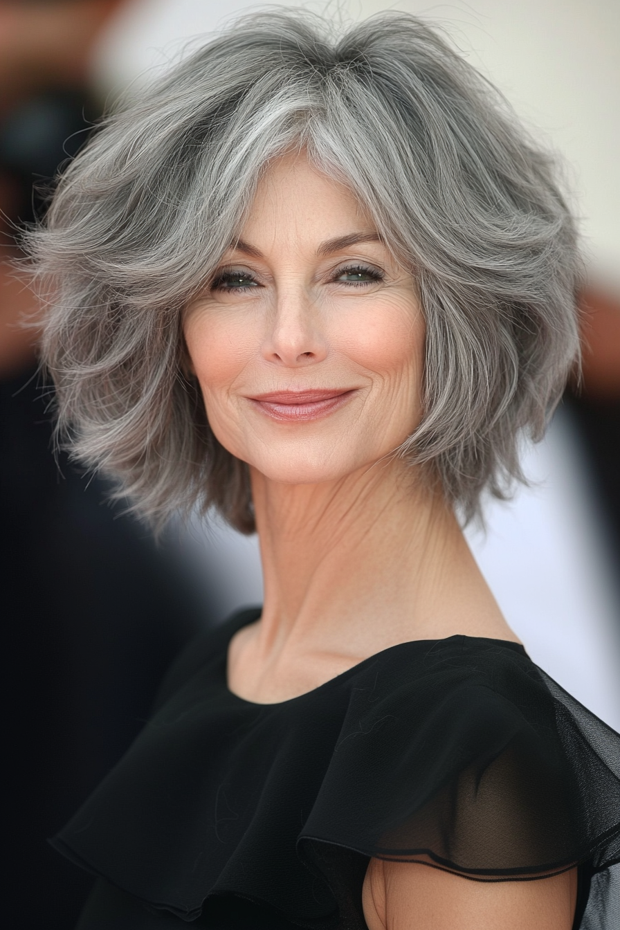 22. Pewter Gray Layered Bob Shag (Short Shag Haircuts For Older Women) - Short Shag Haircuts For Older Women