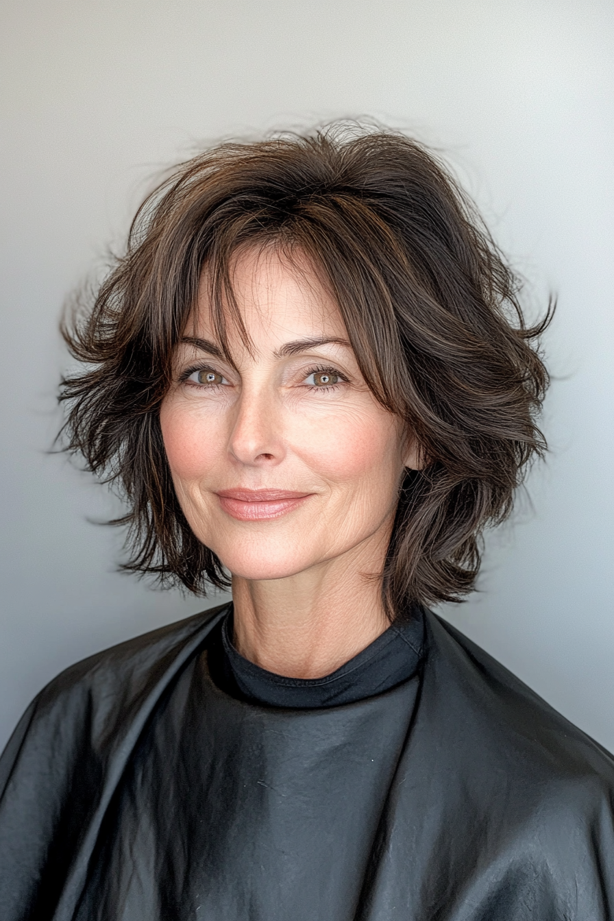 24. Dark Chocolate Tousled Shag (Short Shag Haircuts For Older Women) - Short Shag Haircuts For Older Women