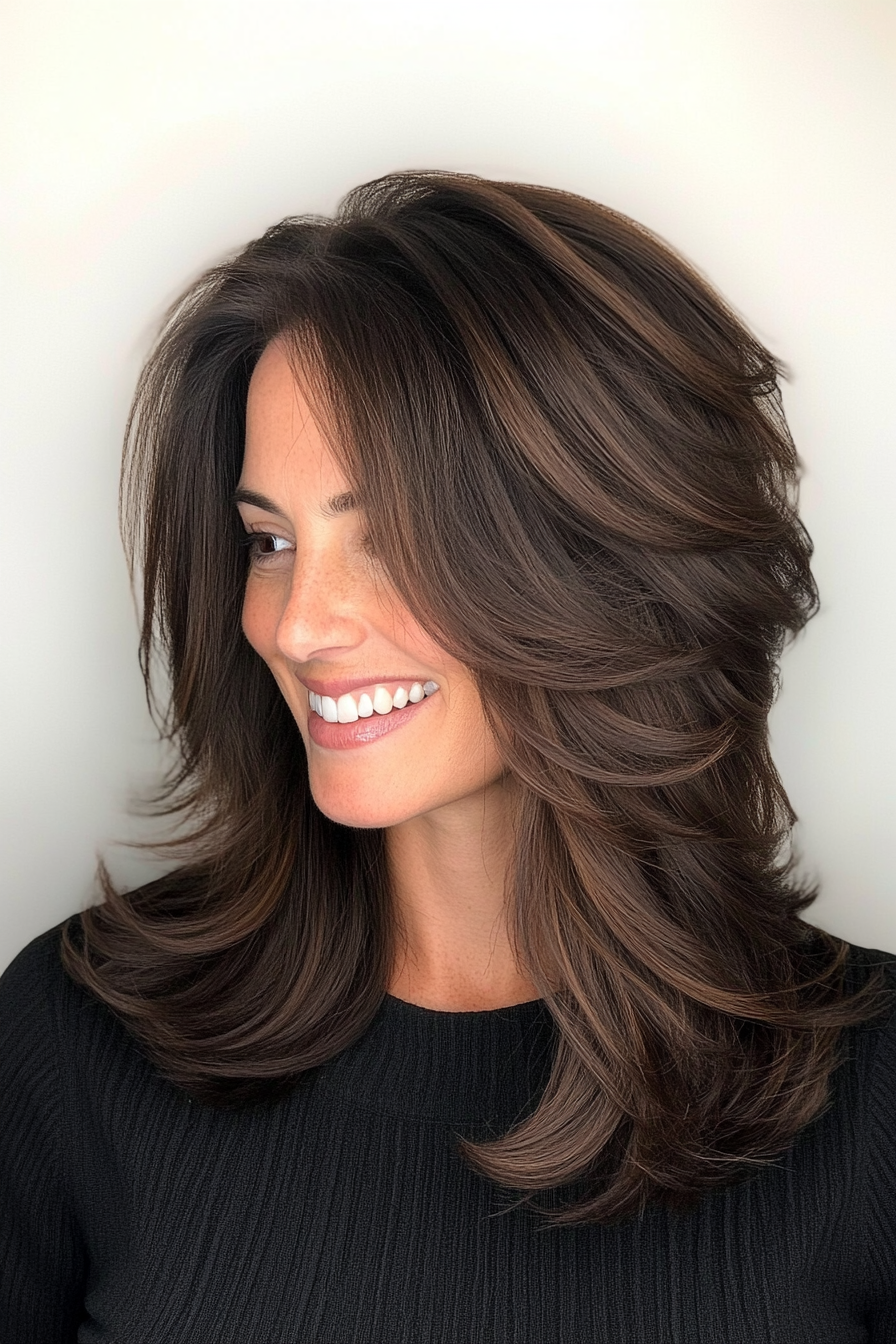 7. Shag-Inspired Layers with Tapered Ends in Espresso Brown (Medium Layered Haircuts) - Medium Layered Haircuts