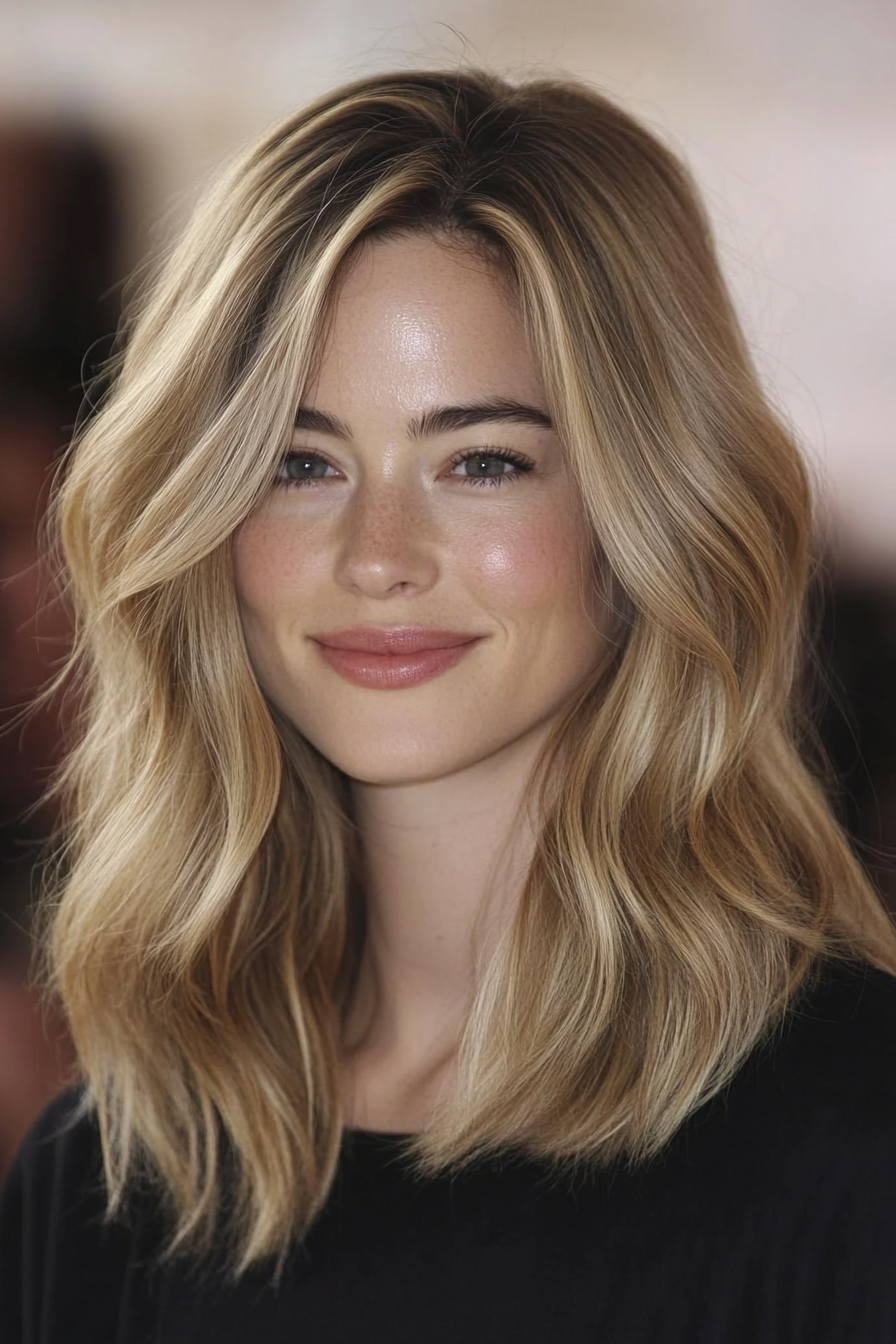 8. Airy Layers with Middle Part in Sandy Blonde (Medium Layered Haircuts) - Medium Layered Haircuts