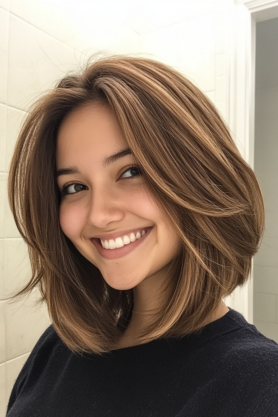 9. Long Bob with Subtle Layers in Honey Brown (Medium Layered Haircuts) - Medium Layered Haircuts