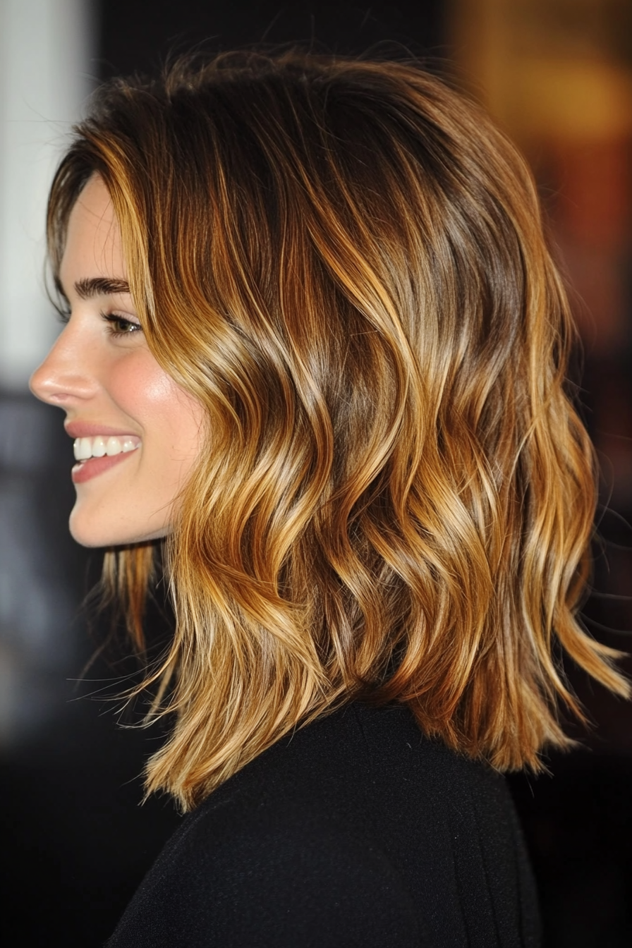 18. Wavy Lob with Internal Layers in Dark Honey Blonde (Medium Layered Haircuts) - Medium Layered Haircuts