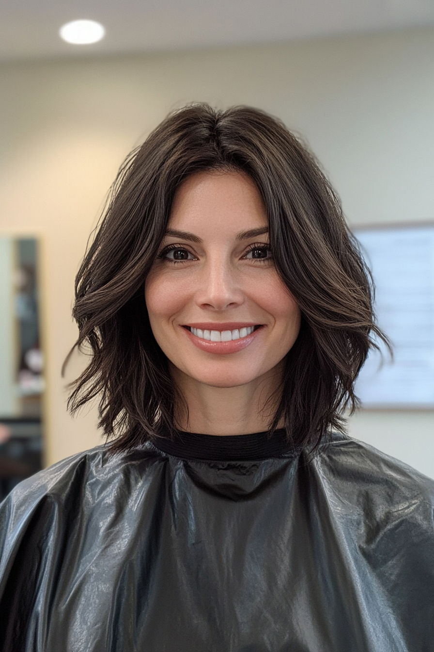 23. Layered Mid-Length Bob in Smoky Dark Brunette (Medium Layered Haircuts) - Medium Layered Haircuts