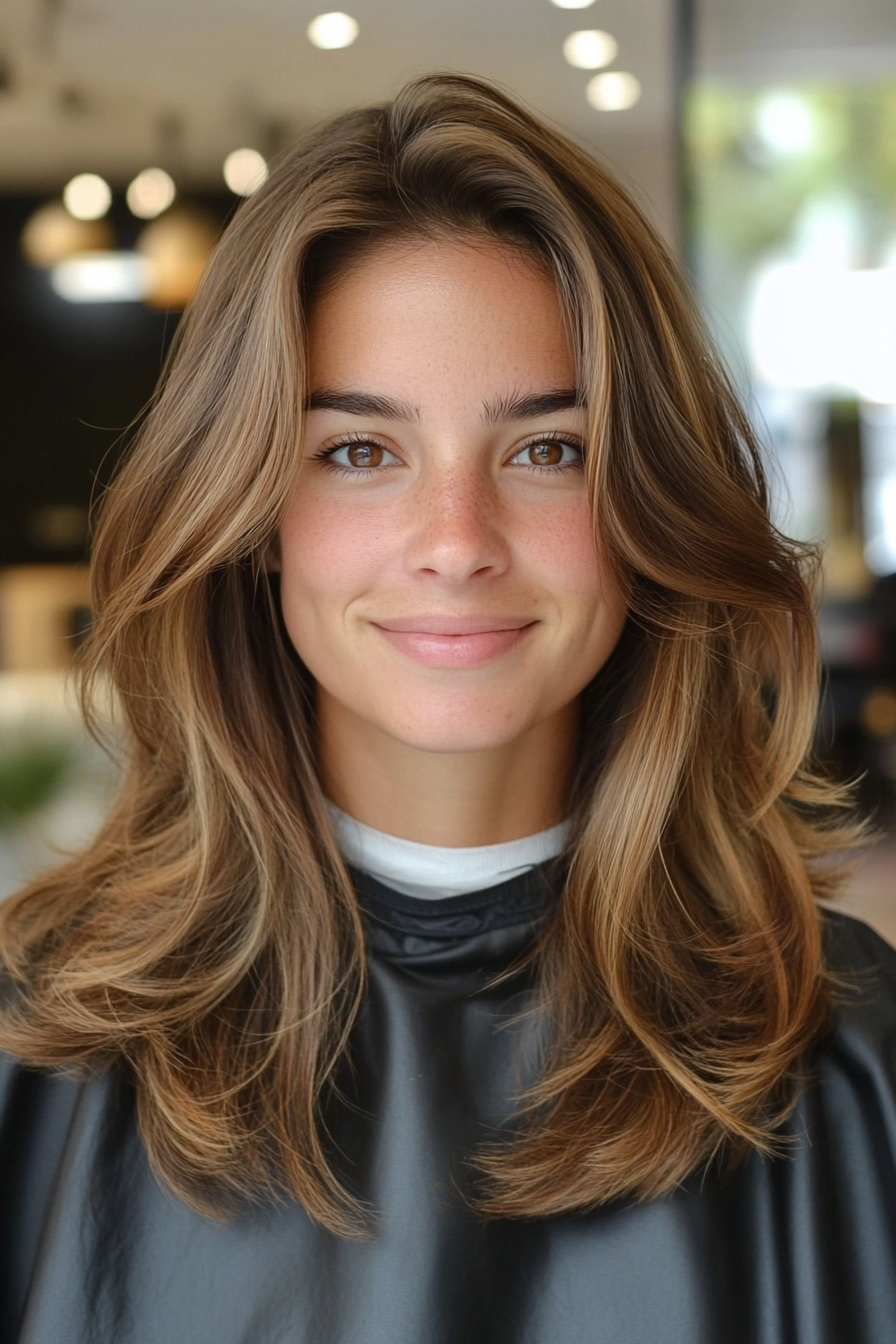 24. Textured Layers with Natural Waves in Ashy Caramel Brown (Medium Layered Haircuts) - Medium Layered Haircuts
