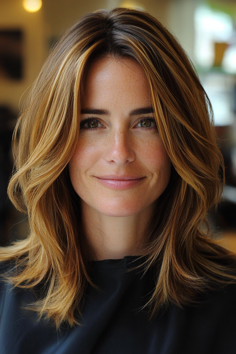 25. Layered Flip-Out Ends in Warm Maple Brown (Medium Layered Haircuts) - Medium Layered Haircuts