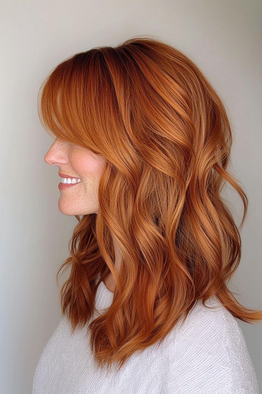 11. Golden Copper Shag with Bangs (Shaggy Haircuts) - Shaggy Haircuts