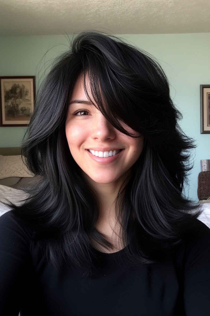 14. Natural Black Soft Shag (Shaggy Haircuts) - Shaggy Haircuts