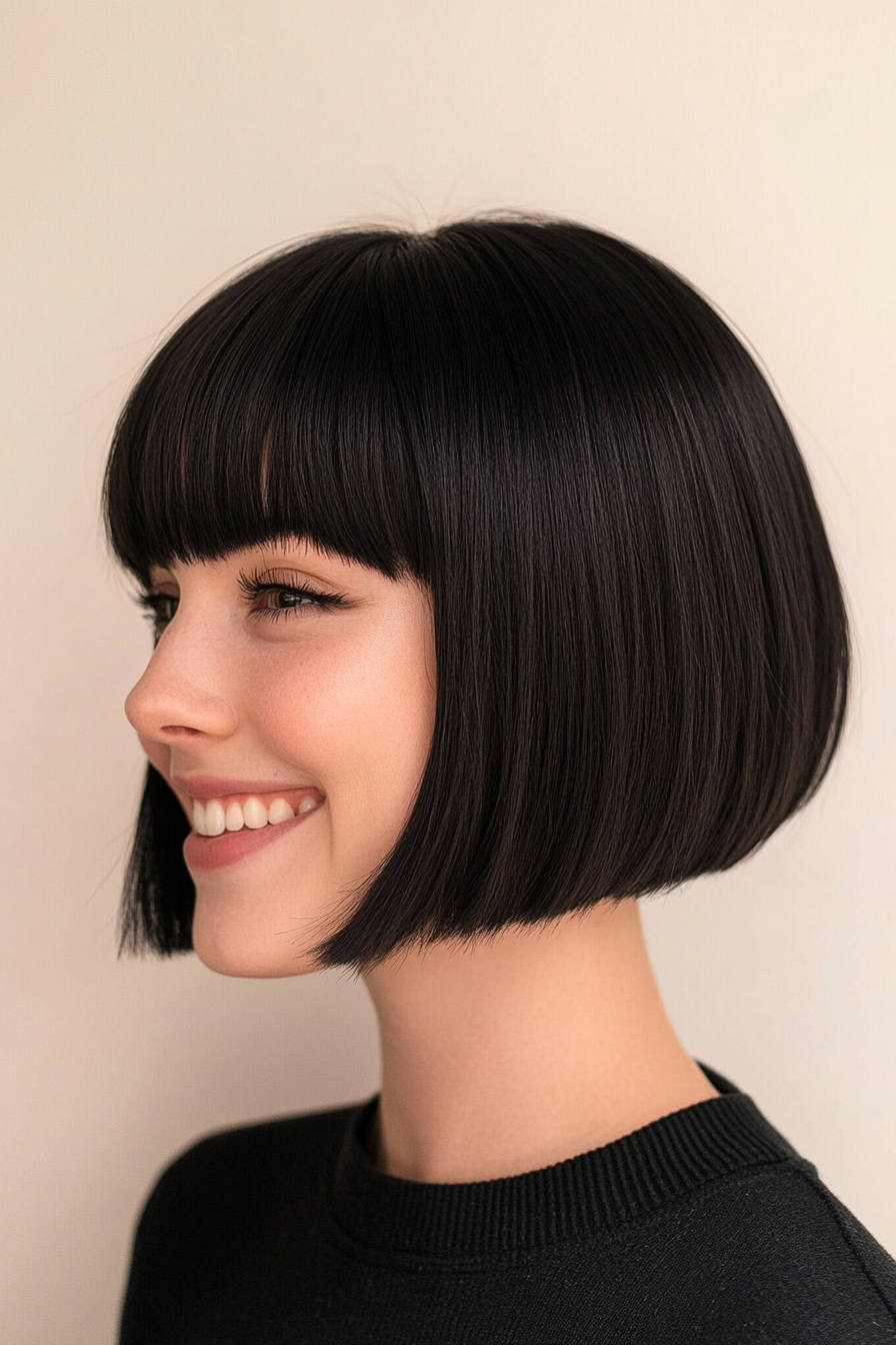 2. Blunt Bob with Full Bangs (Jet Black) (Short Bob Hairstyles With Bangs) - Short Bob Hairstyles With Bangs
