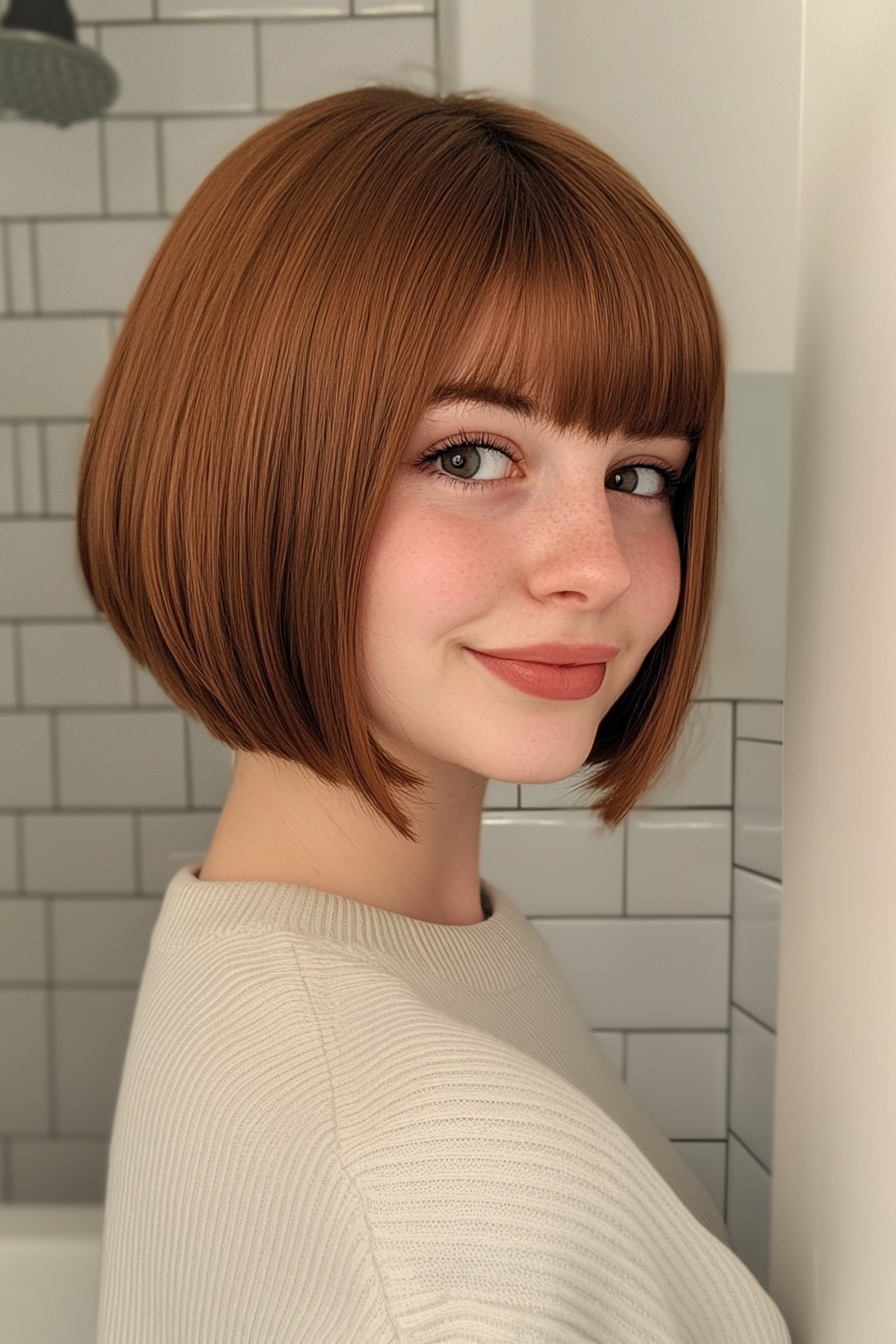 17. Retro Bob with Arched Bangs (Deep Chestnut) (Short Bob Hairstyles With Bangs) - Short Bob Hairstyles With Bangs