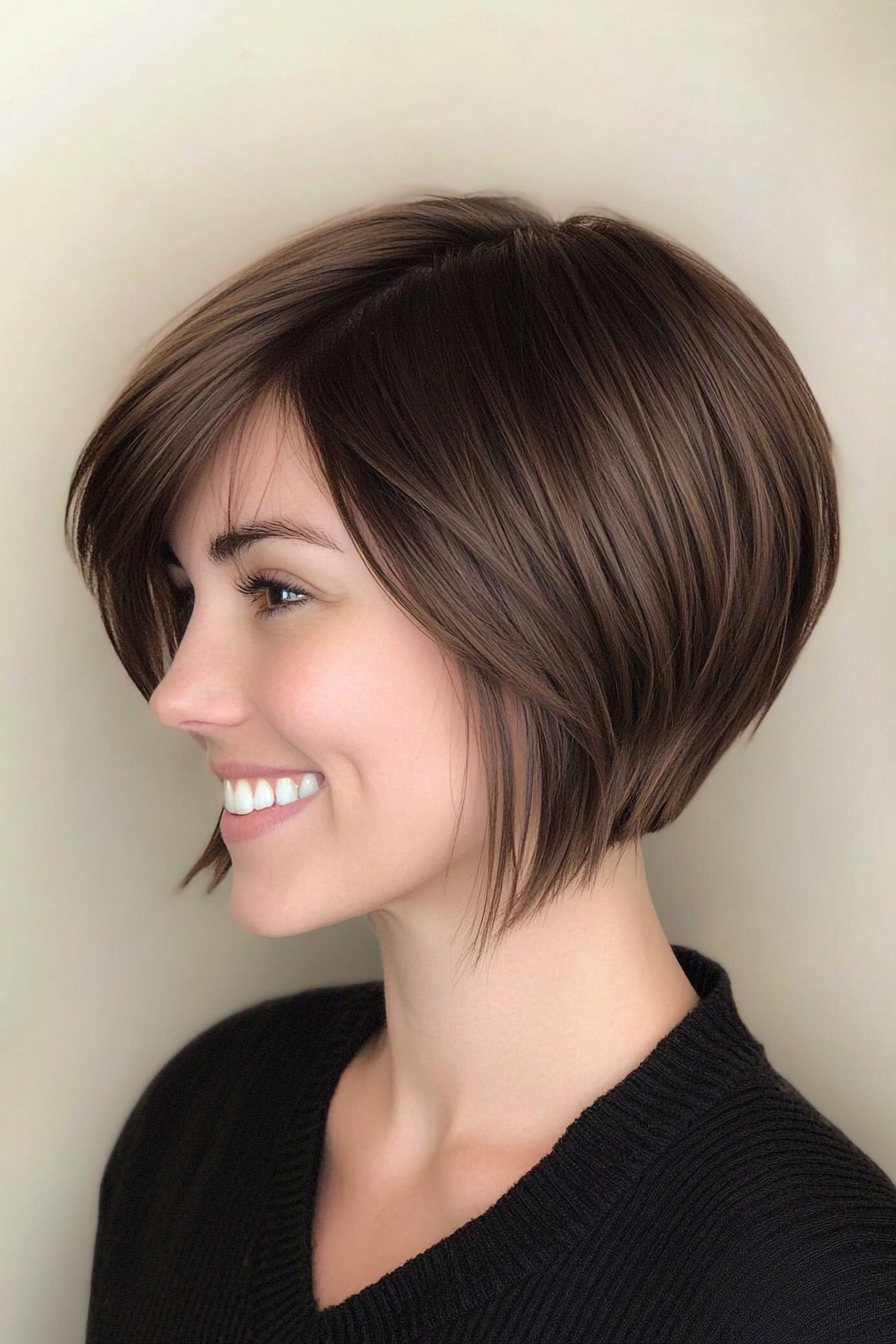 18. Asymmetrical Bob with Side Bangs (Dark Mocha Brown) (Short Bob Hairstyles With Bangs) - Short Bob Hairstyles With Bangs