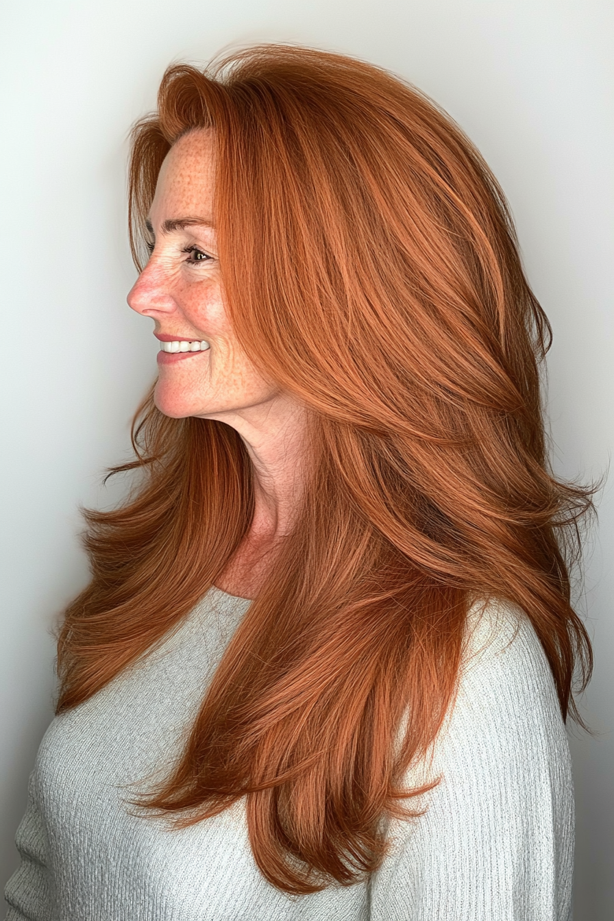 4. Face-Framing Layers in Rich Auburn (Hairstyles For Women Over 60 With Long Hair) - Hairstyles For Women Over 60 With Long Hair