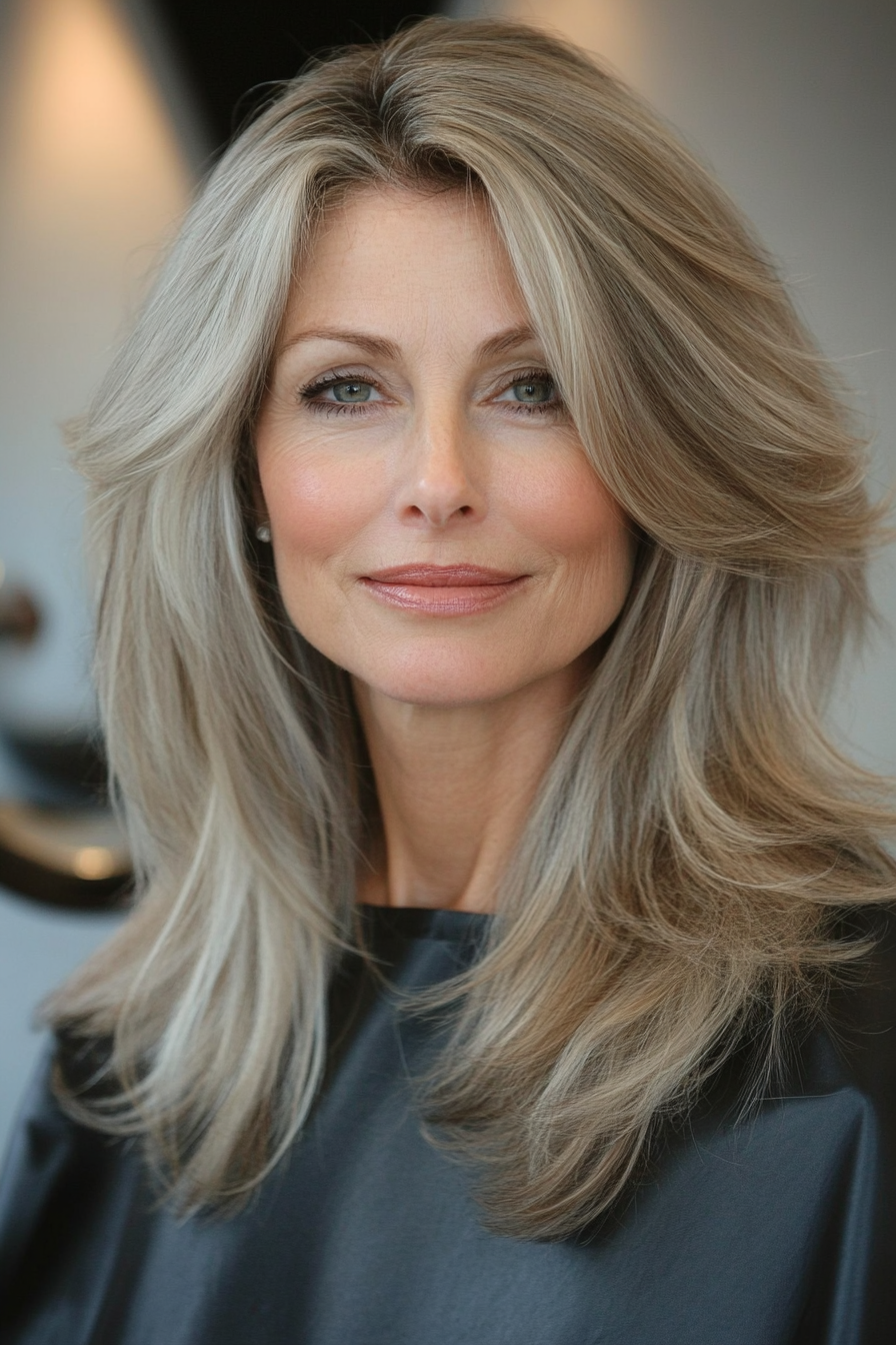 16. Long Wispy Layers in Light Ash Brown (Hairstyles For Women Over 60 With Long Hair) - Hairstyles For Women Over 60 With Long Hair