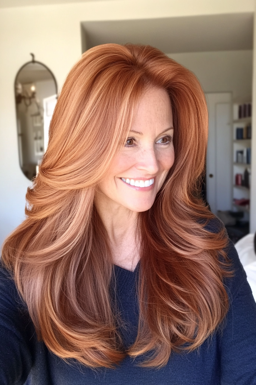 18. Blended Layers with Warm Copper Tones (Hairstyles For Women Over 60 With Long Hair) - Hairstyles For Women Over 60 With Long Hair