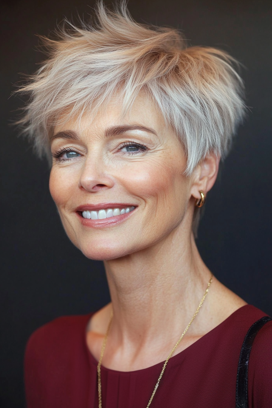 1. Feathered Pixie with Soft Ash Blonde (Short Hairstyles For Older Women With Thin Hair) - Short Hairstyles For Older Women With Thin Hair