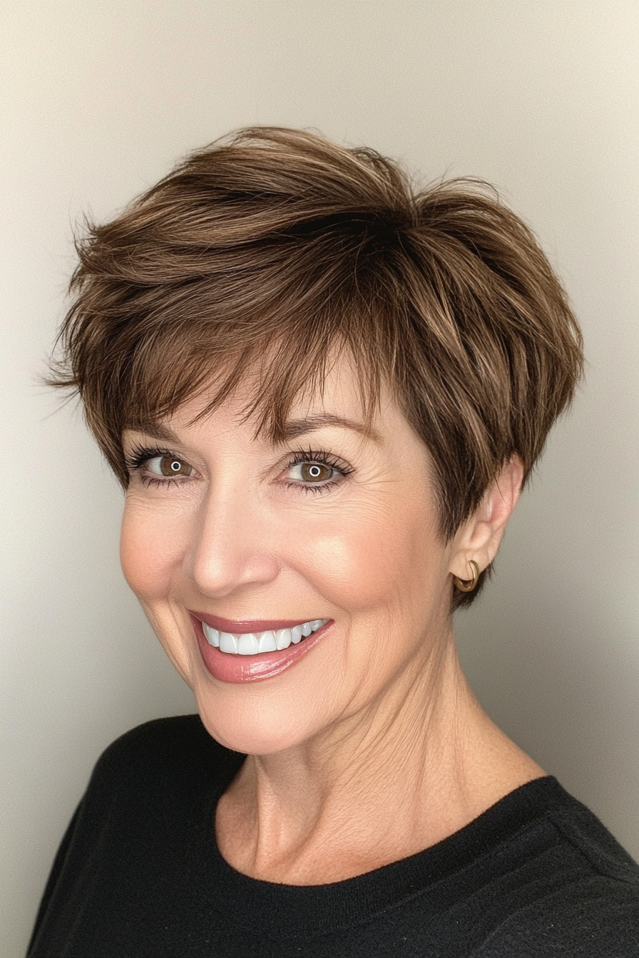 3. Textured Crop with Deep Brown (Short Hairstyles For Older Women With Thin Hair) - Short Hairstyles For Older Women With Thin Hair