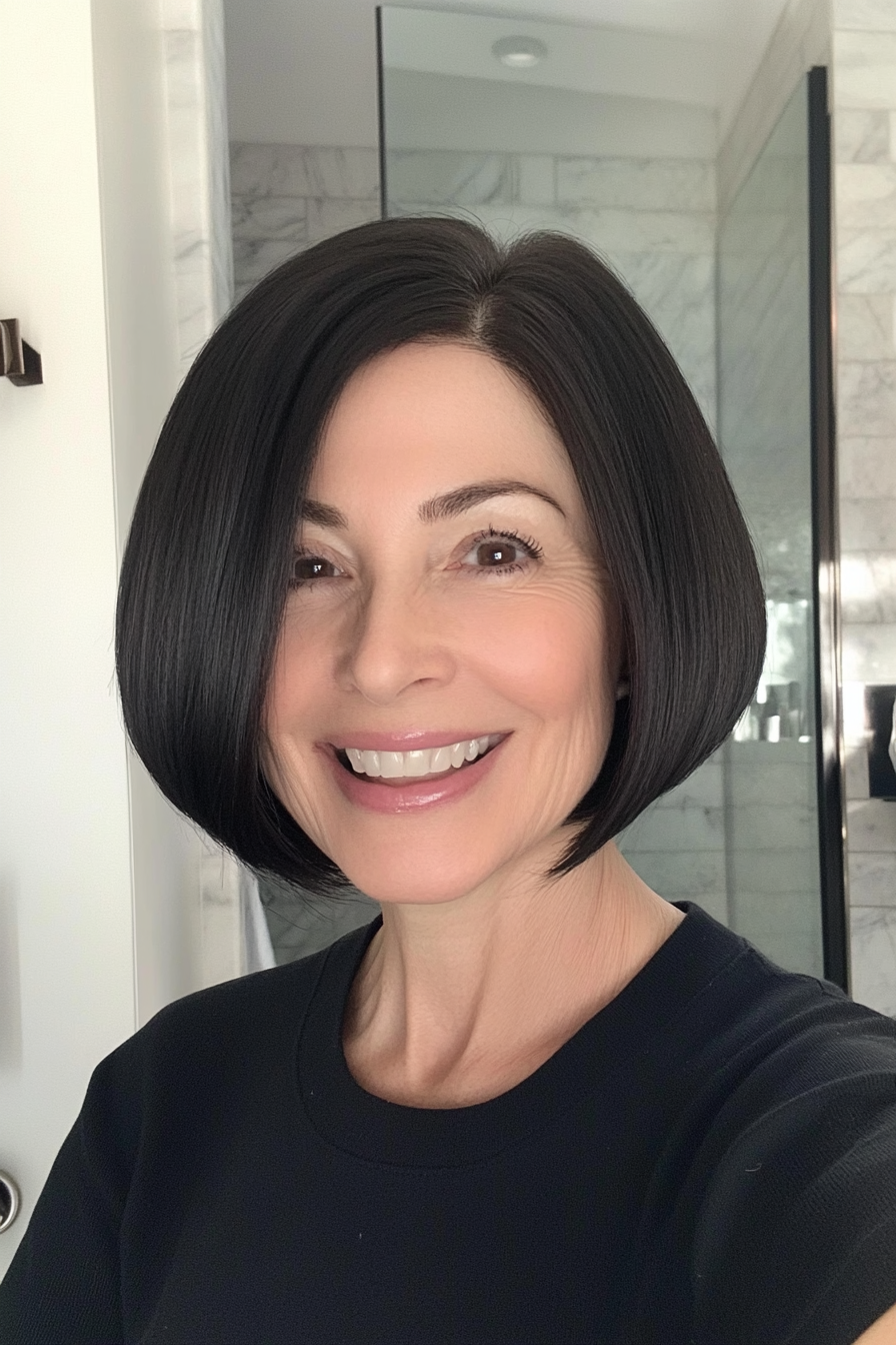 5. Rounded Bob in Natural Black (Short Hairstyles For Older Women With Thin Hair) - Short Hairstyles For Older Women With Thin Hair