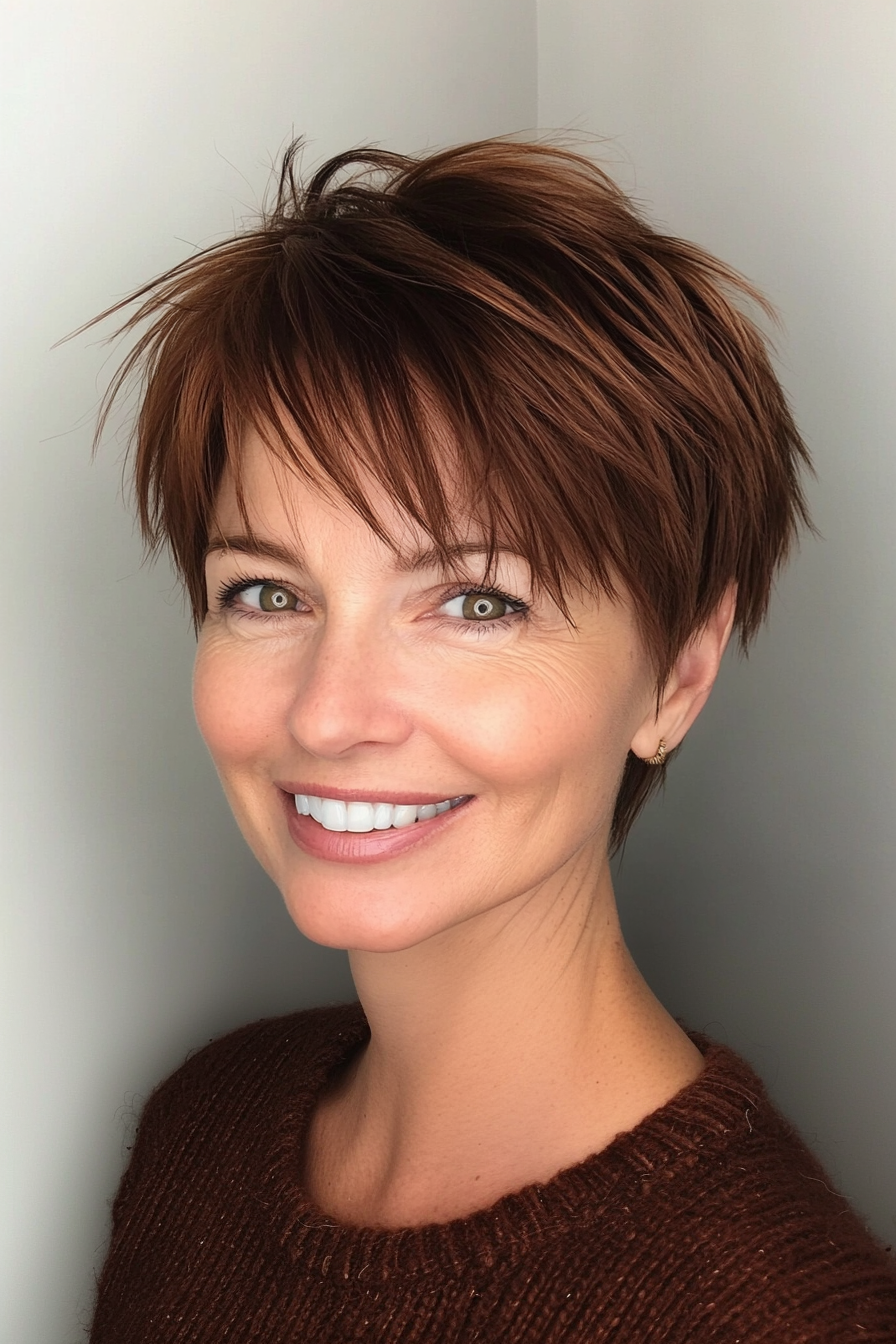 6. Choppy Pixie with Medium Chestnut Brown (Short Hairstyles For Older Women With Thin Hair) - Short Hairstyles For Older Women With Thin Hair