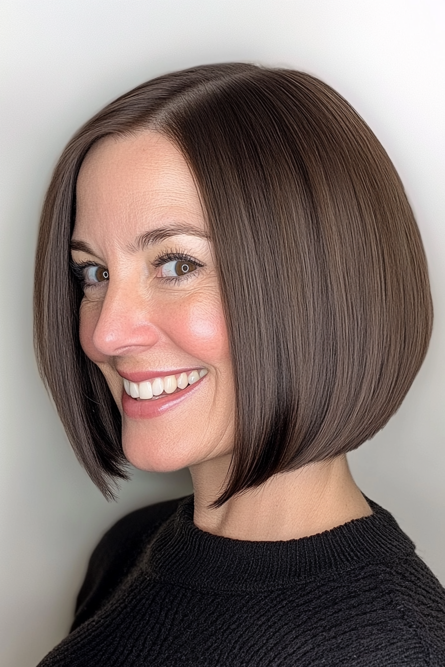 12. Sleek Ear-Length Bob in Espresso Brown (Short Hairstyles For Older Women With Thin Hair) - Short Hairstyles For Older Women With Thin Hair
