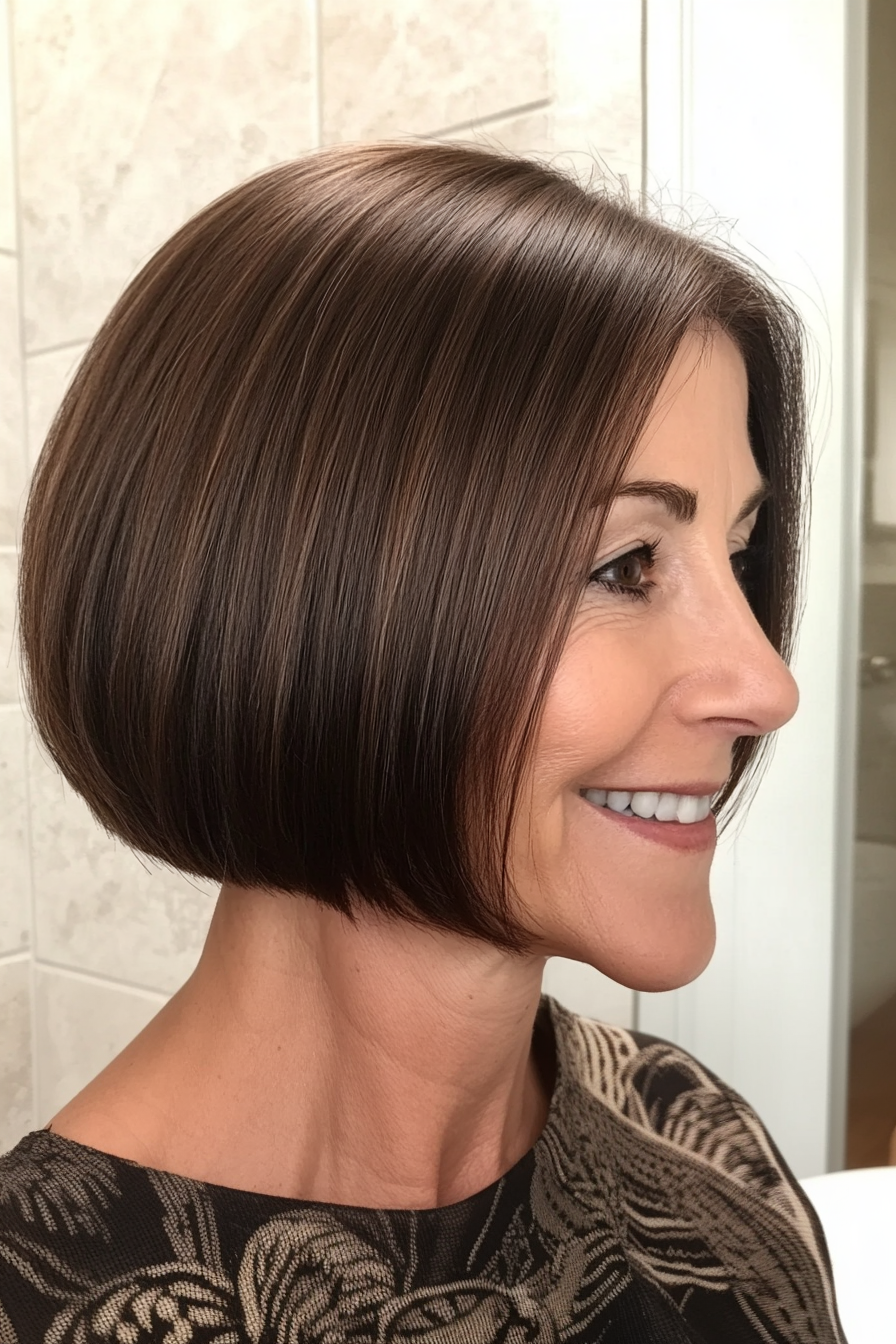 18. Chin-Length Bob with Dark Cocoa Brown (Short Hairstyles For Older Women With Thin Hair) - Short Hairstyles For Older Women With Thin Hair