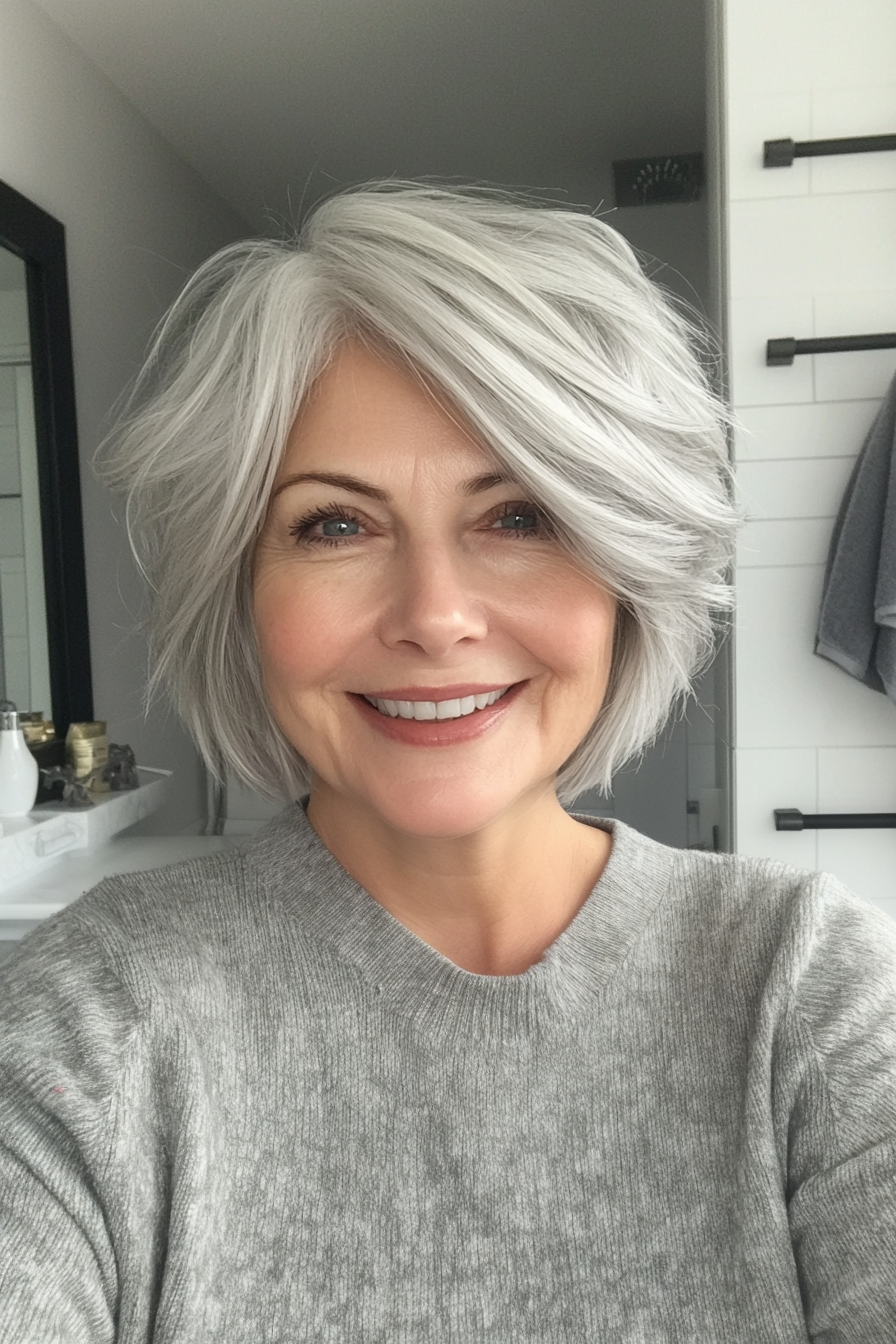 19. Tousled Short Cut in Natural Silver-Gray (Short Hairstyles For Older Women With Thin Hair) - Short Hairstyles For Older Women With Thin Hair