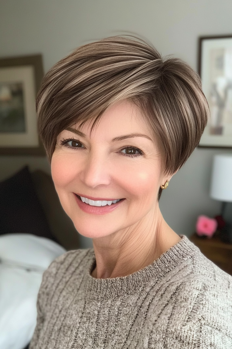 21. Sculpted Pixie in Medium Mocha Brown (Short Hairstyles For Older Women With Thin Hair) - Short Hairstyles For Older Women With Thin Hair