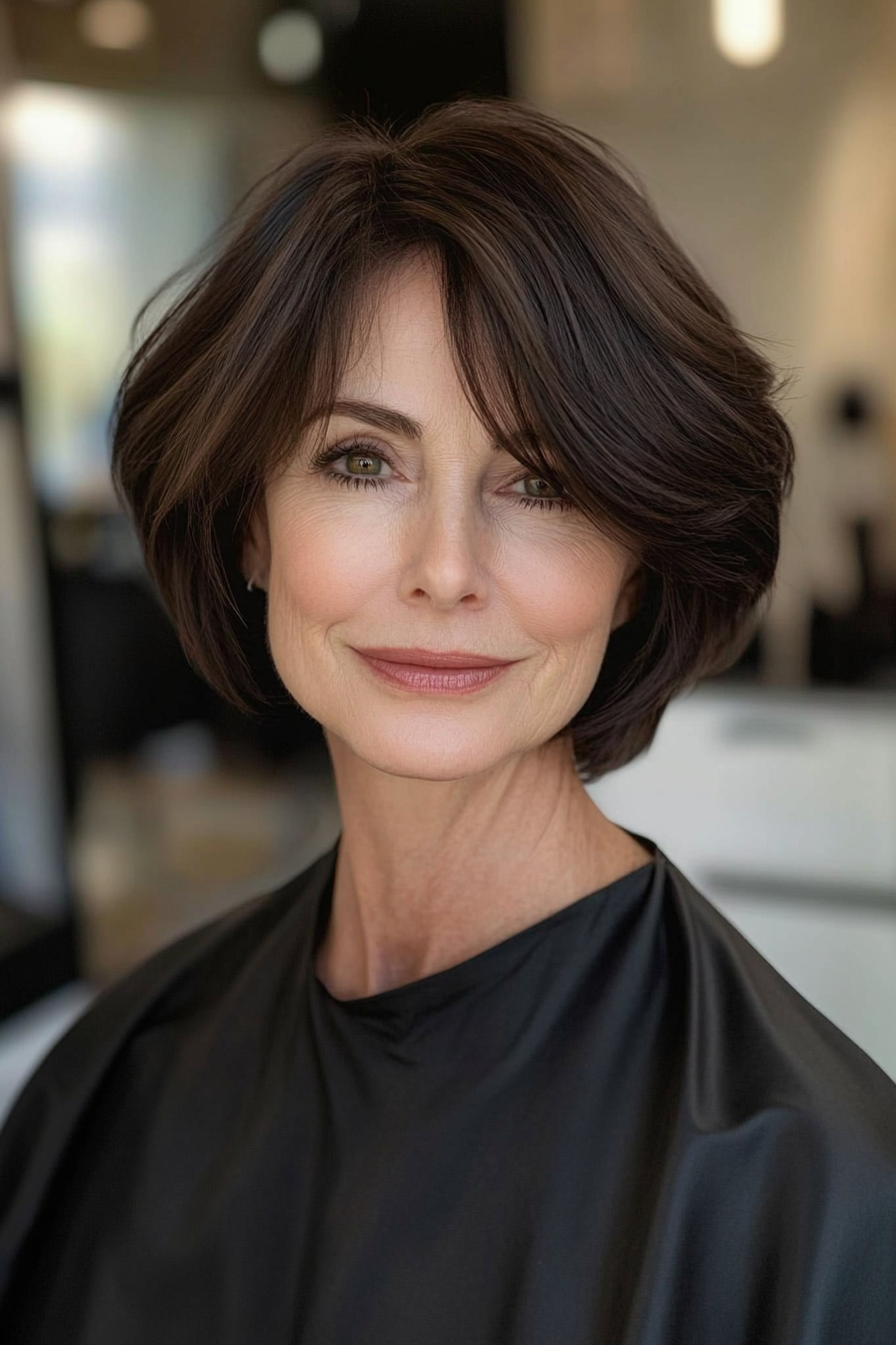 23. Classic French Bob in Dark Brown (Short Hairstyles For Older Women With Thin Hair) - Short Hairstyles For Older Women With Thin Hair