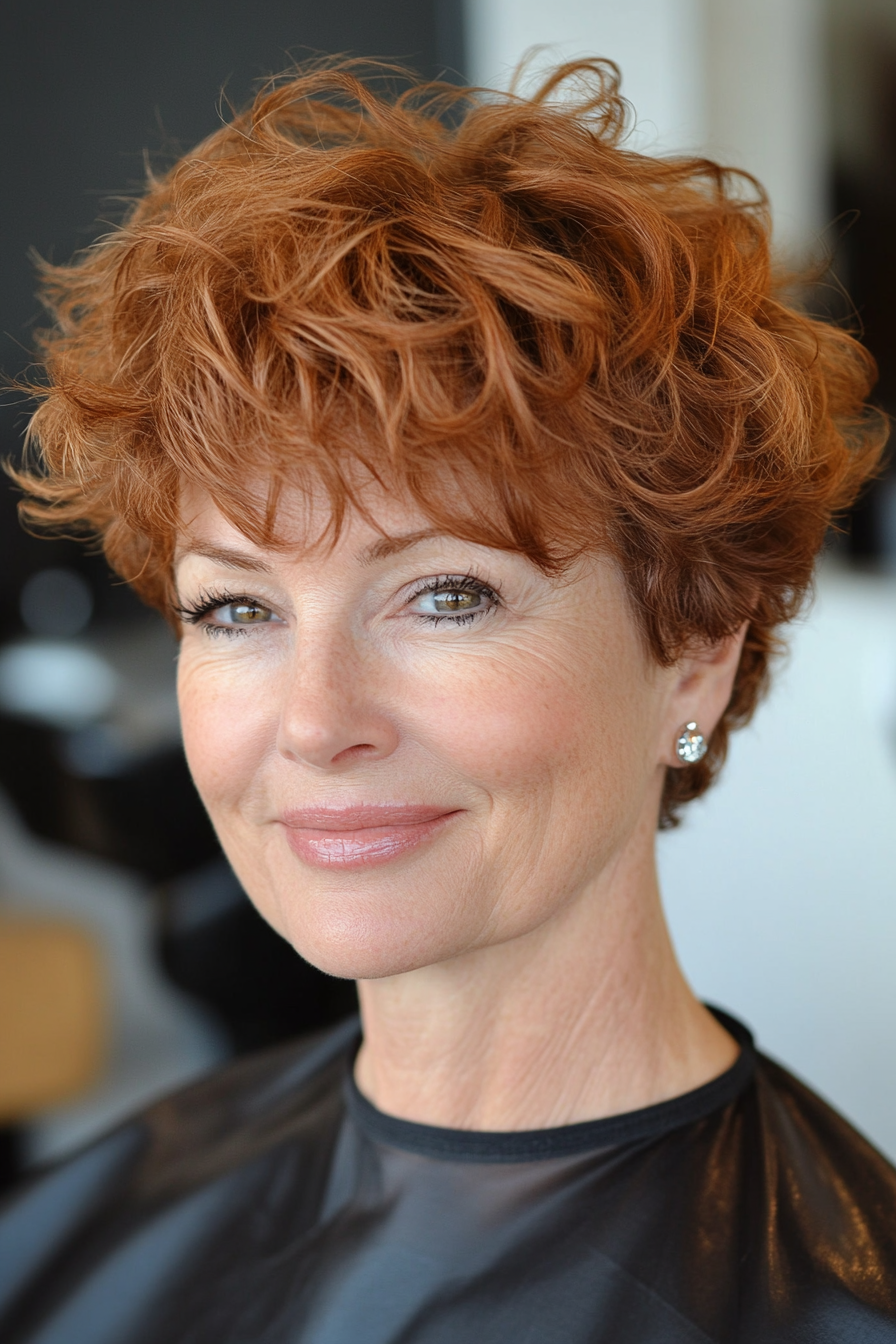 24. Short Curly Crop with Soft Cinnamon Brown (Short Hairstyles For Older Women With Thin Hair) - Short Hairstyles For Older Women With Thin Hair