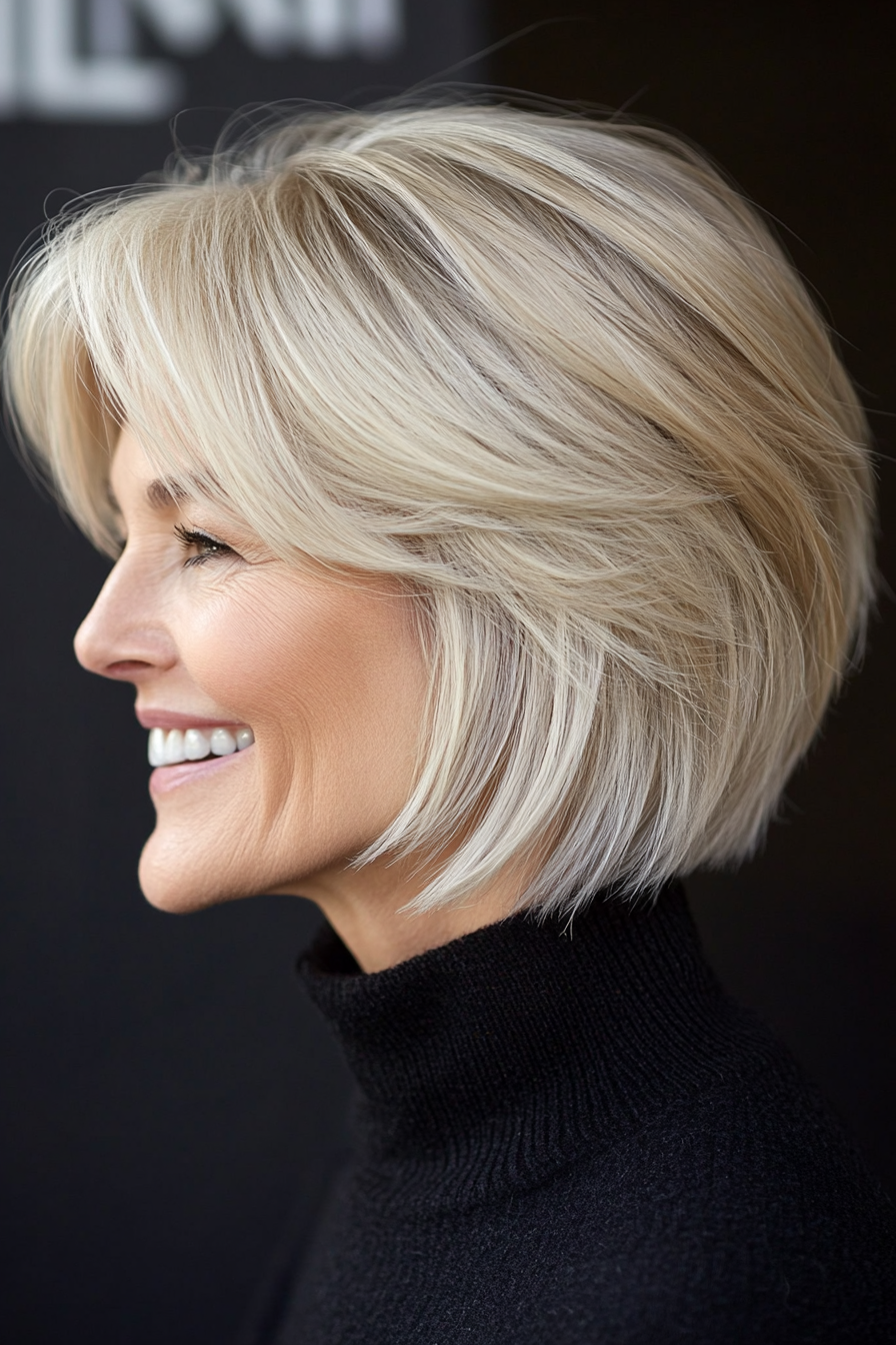 25. Feathered Bob with Natural Medium Blonde (Short Hairstyles For Older Women With Thin Hair) - Short Hairstyles For Older Women With Thin Hair